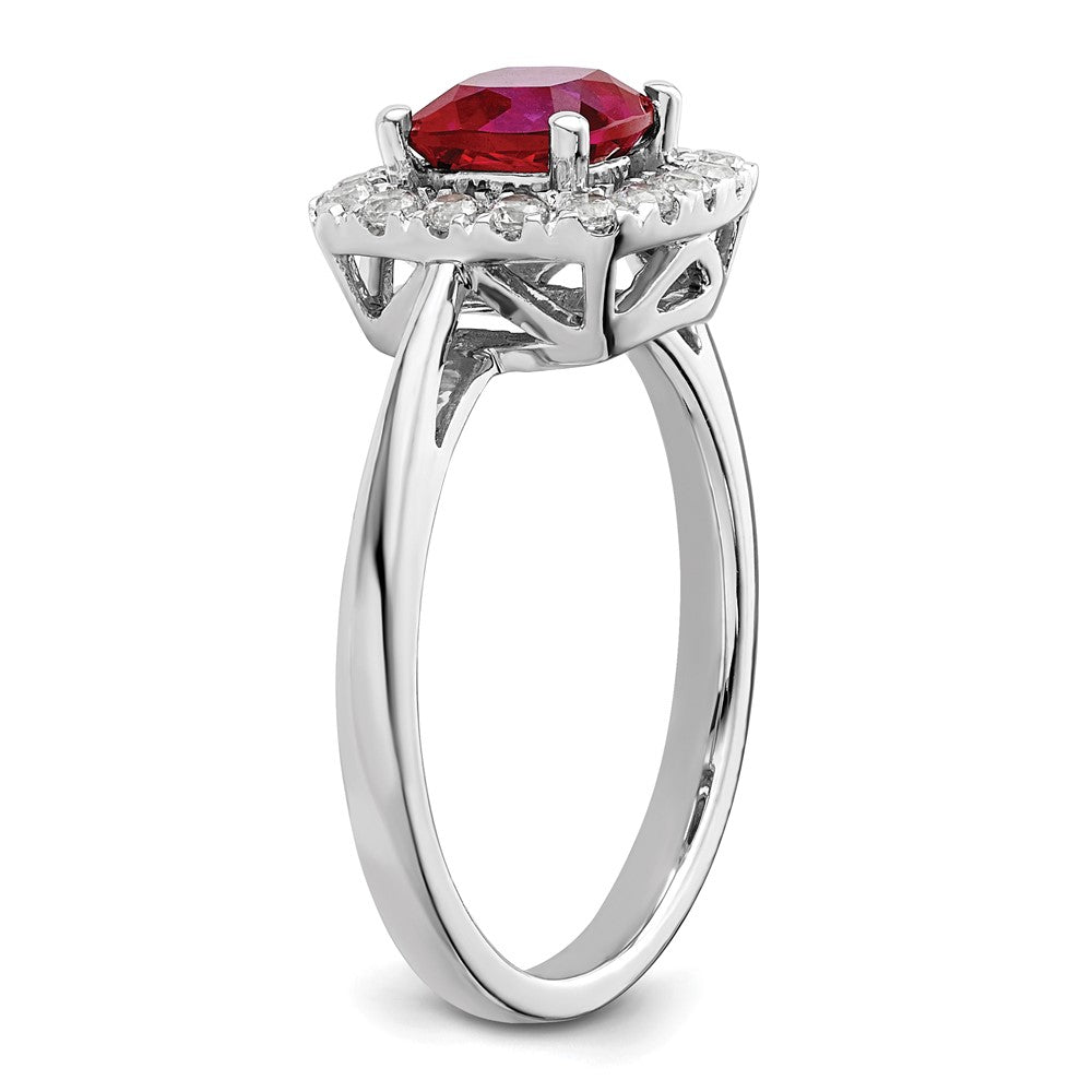 14K White Gold Lab Grown VS/SI FGH Dia and Created Ruby Halo Ring