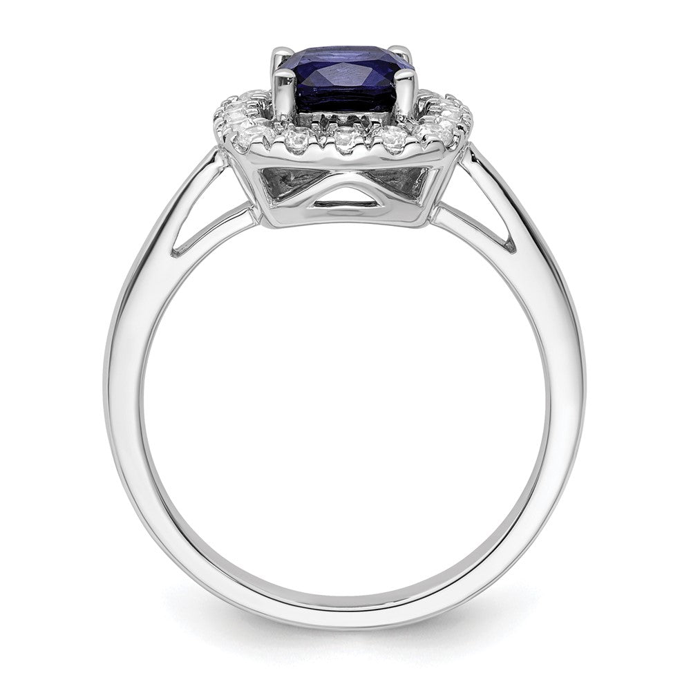 14K White Gold Lab Grown VS/SI FGH Dia and Created Blue Sapphire Halo Ring