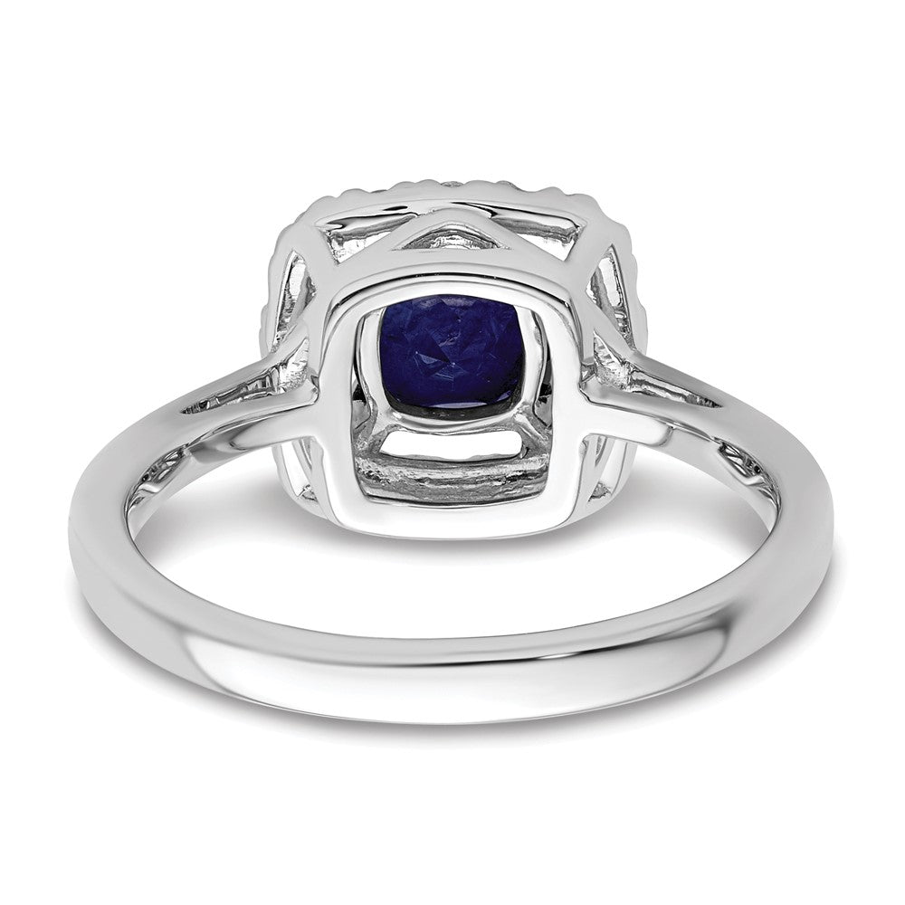 14K White Gold Lab Grown VS/SI FGH Dia and Created Blue Sapphire Halo Ring