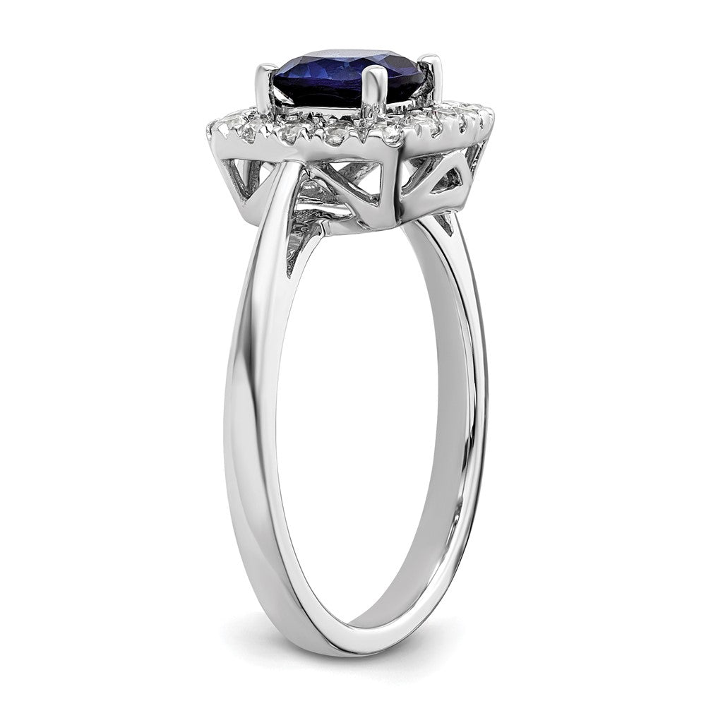 14K White Gold Lab Grown VS/SI FGH Dia and Created Blue Sapphire Halo Ring