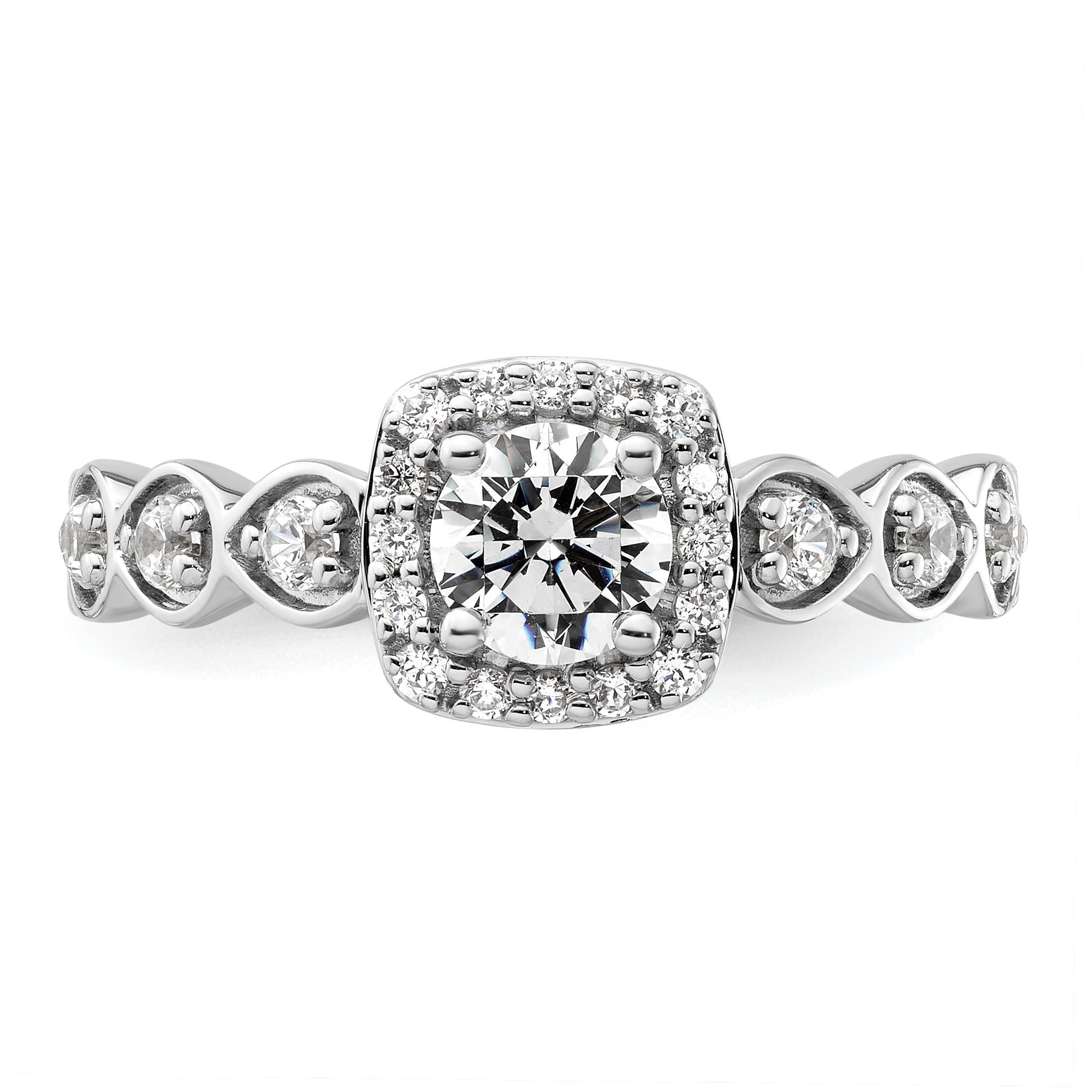 14k White Gold 7/8 carat Lab Grown Diamond VS/SI+ G+ Round Complete Halo Engagement Ring