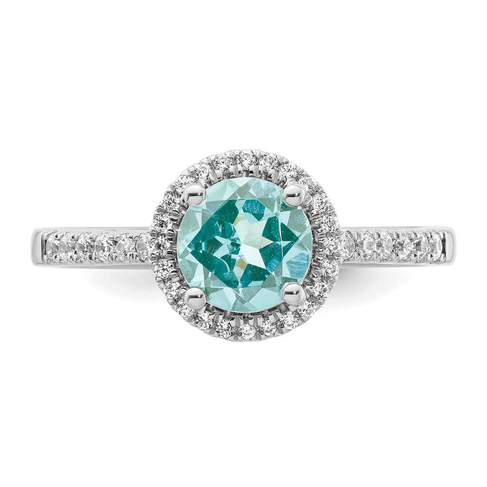14K White Gold Pure Serenity Lab Grown Diamond Round Created Paraiba Ring