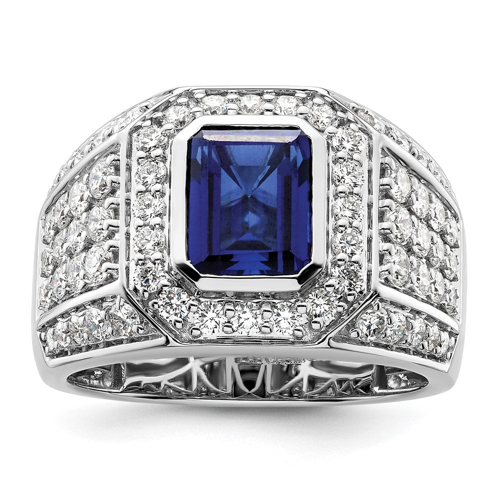 10k WG Created Sapphire & VS/SI FGH Lab Grown Diamond Mens Ring