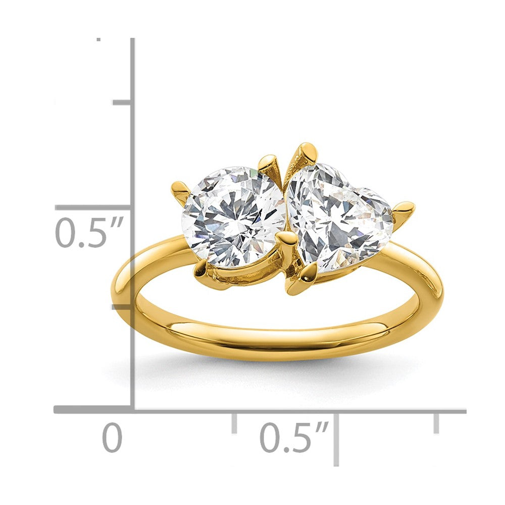 14K Polished Round and Heart 2 Stone Ring Mounting