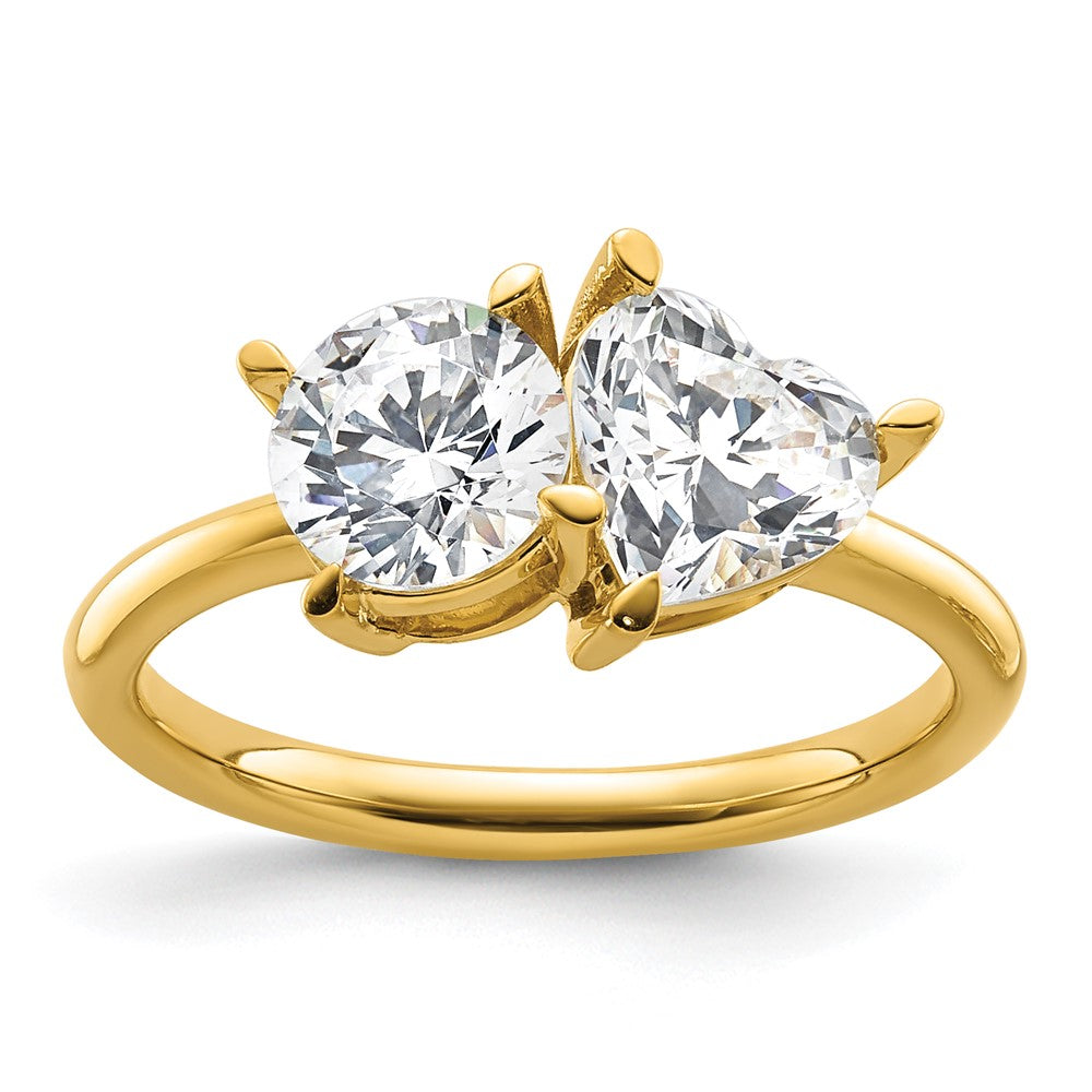 14K Polished Round and Heart 2 Stone Ring Mounting