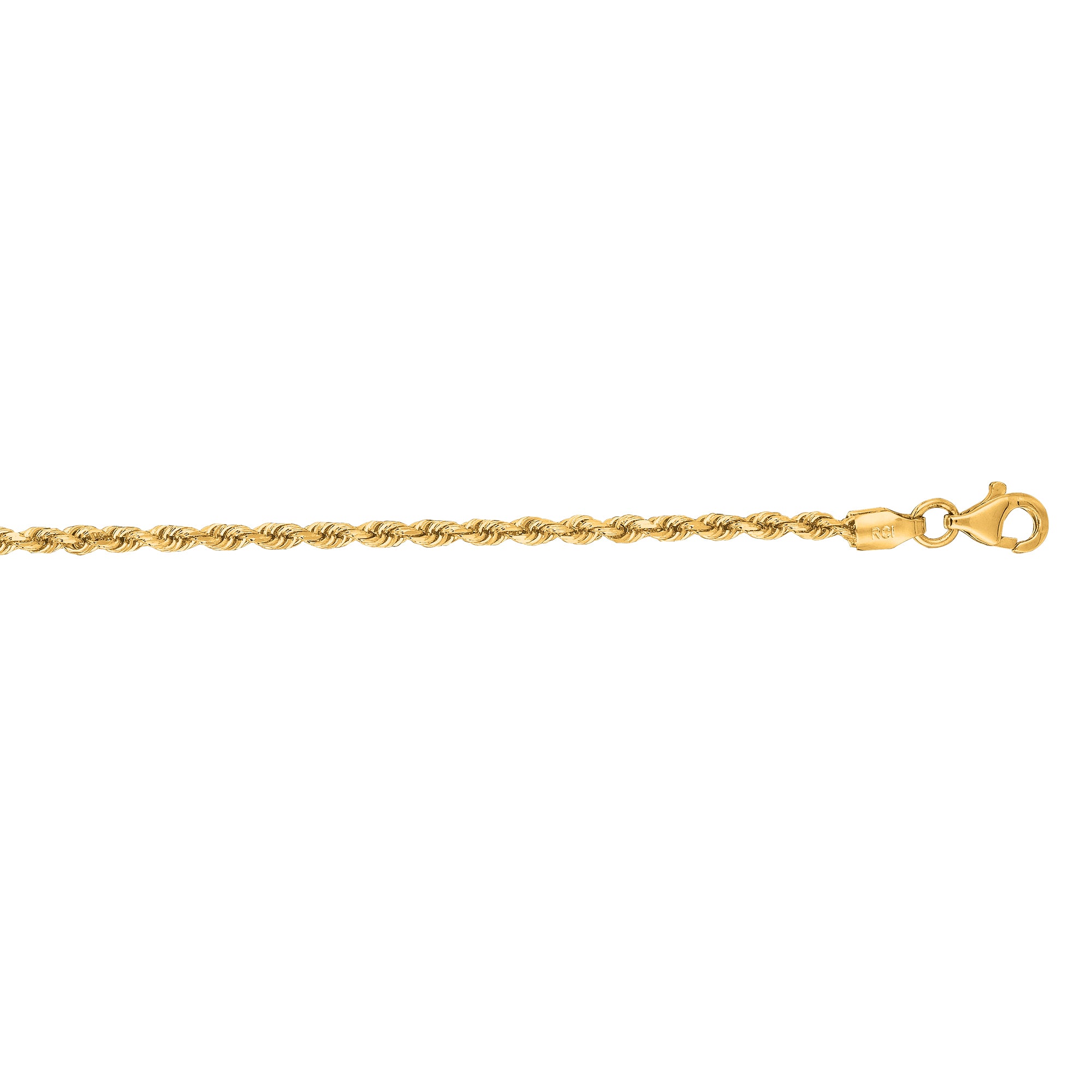 14K Yellow Gold 2mm Diamond Cut Royal Rope 30" Chain with Lobster Lock