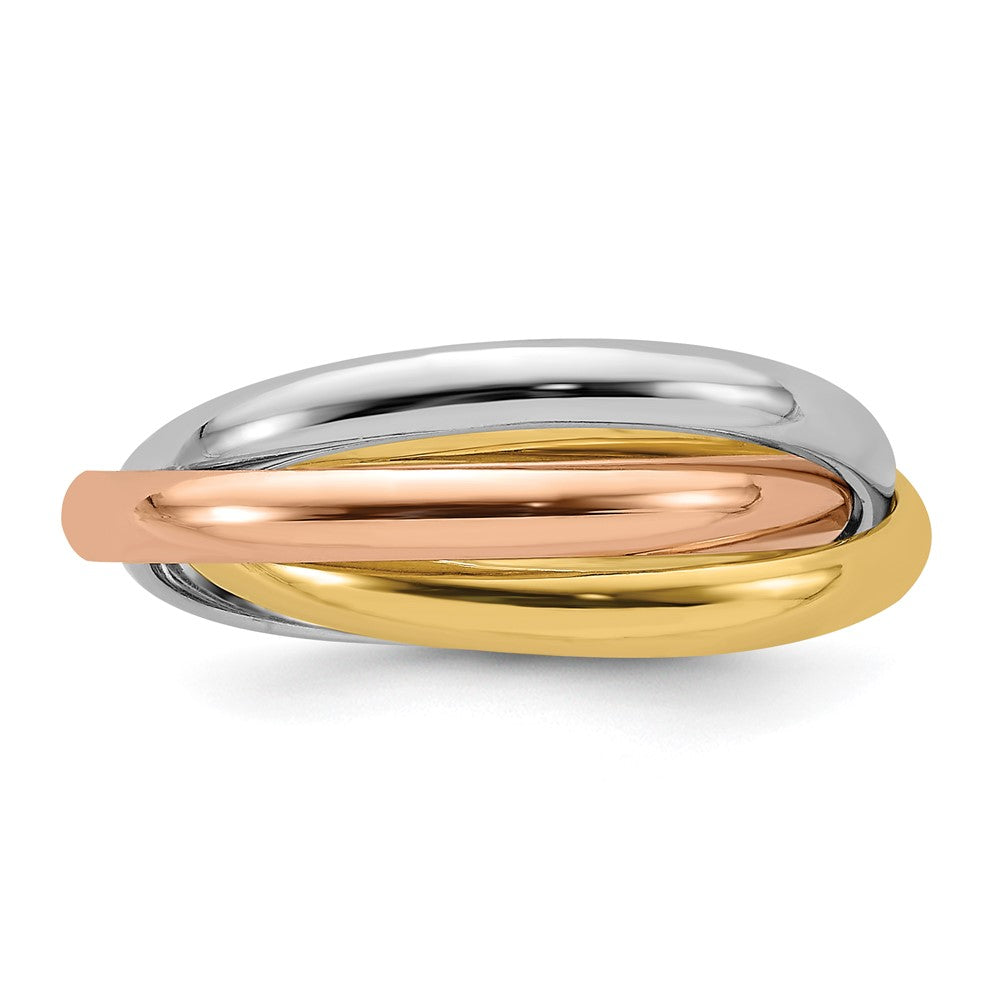14k Tri-color Polished Rolling Ring Size 7.5