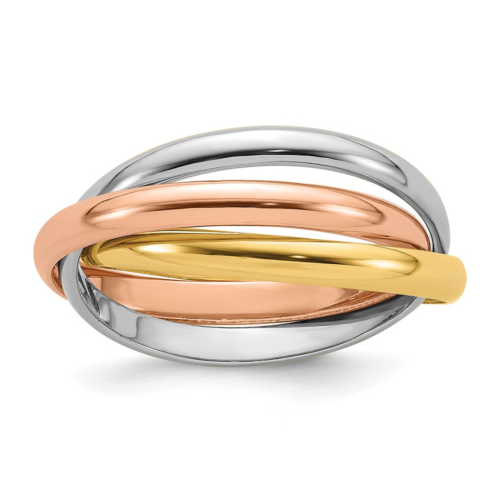 14k Tri-color Polished Rolling Ring Size 7.5