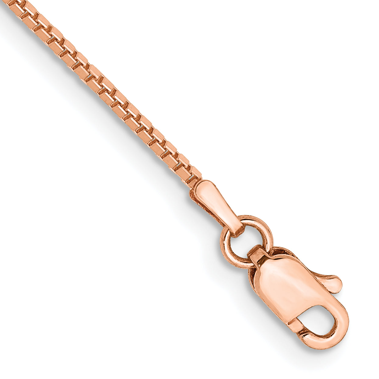 14K Rose Gold 8 Inch 1Mm Box Link With Lobster Clasp Bracelet