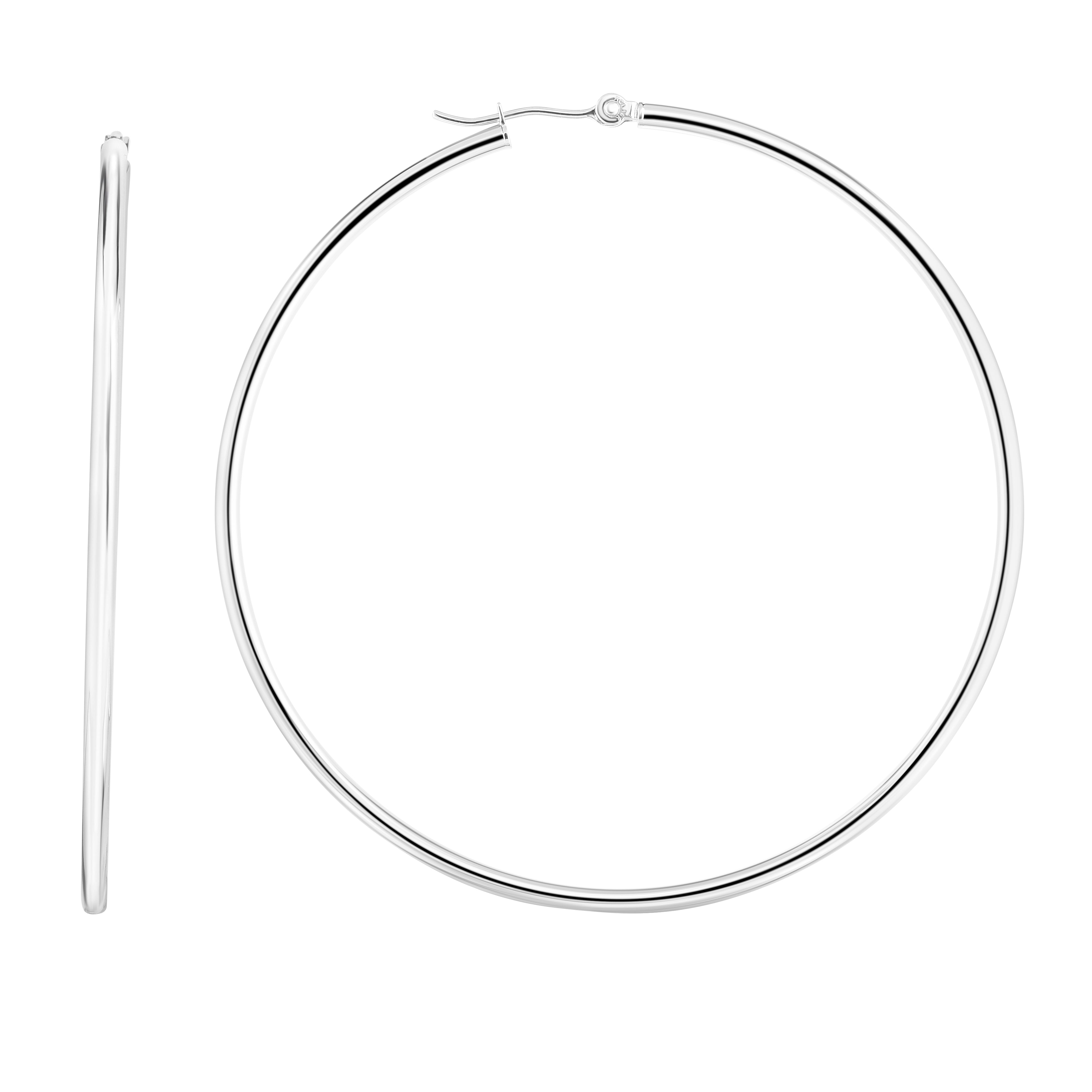 14K White Gold 2X60Mm Hoop Earring