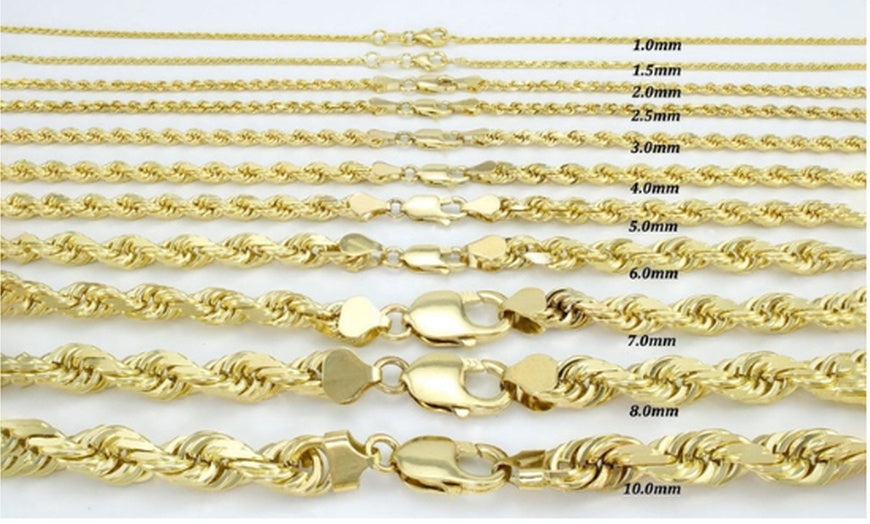 22K Solid Yellow Gold Diamond Cut Rope Chains