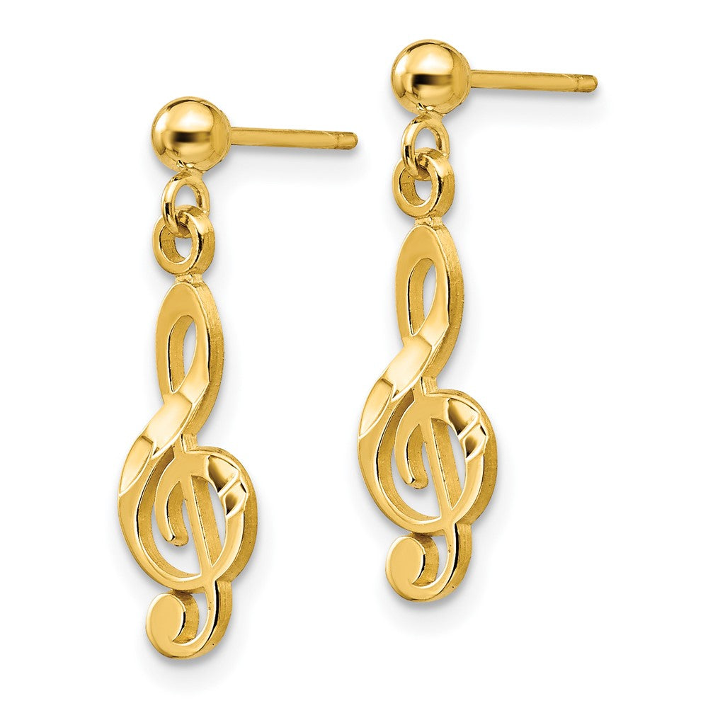 14k Polished & Diamond-Cut Treble Clef Dangle Post Earrings