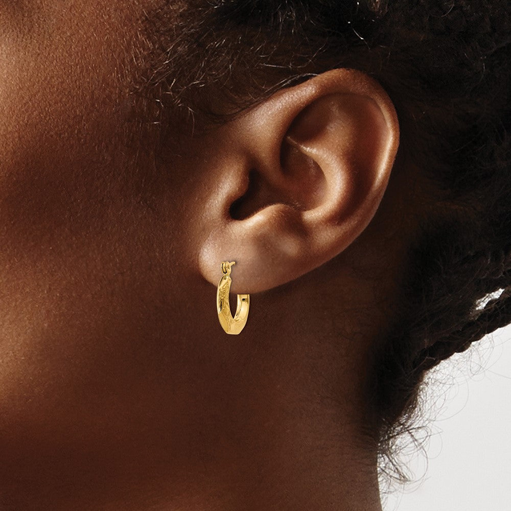 14k Polished Patterned Hollow Hoop Earrings