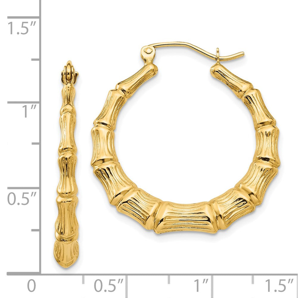 14k Polished Bamboo Hoop Earrings