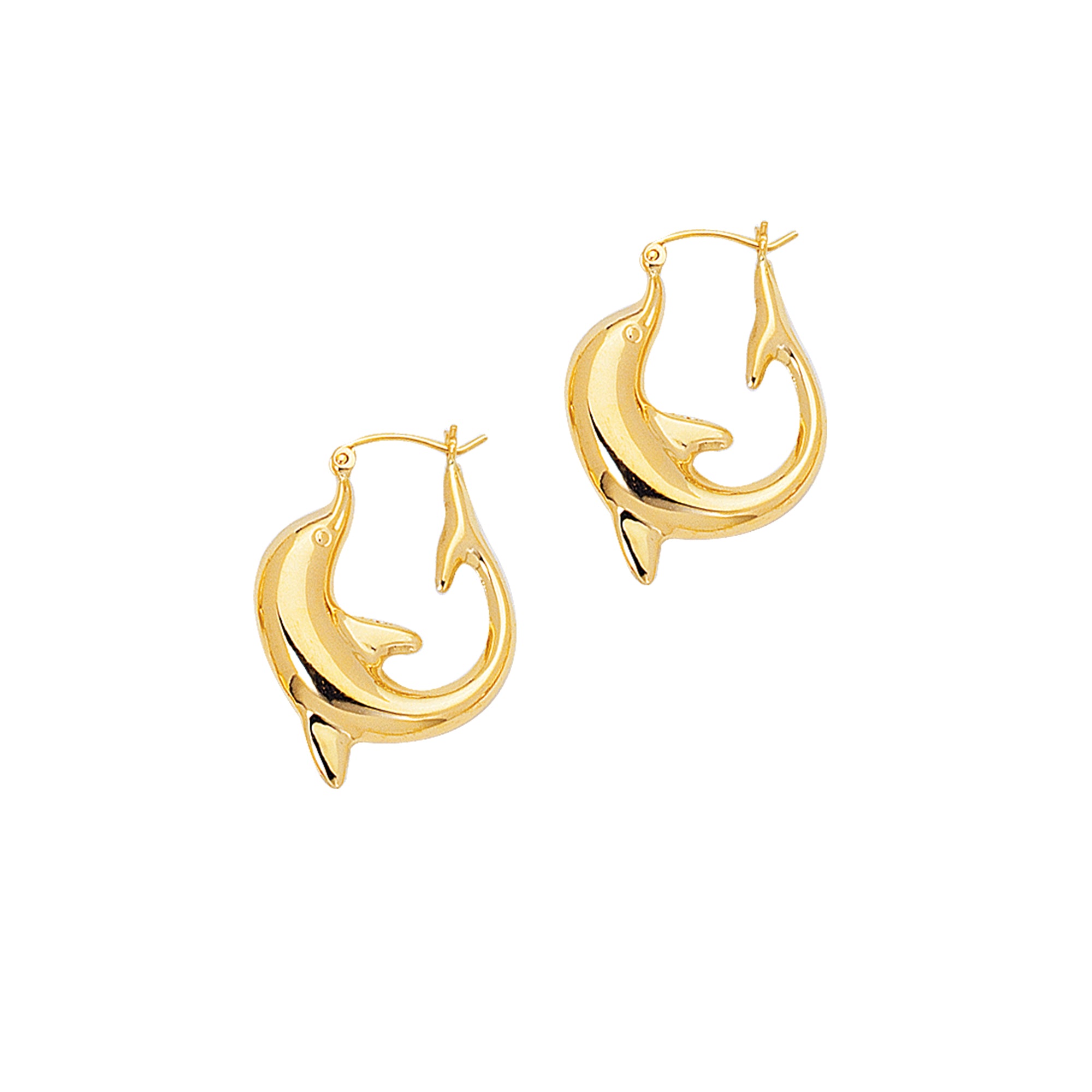 14K Yellow Gold Large Dolphin Back to Back Hoop Earring