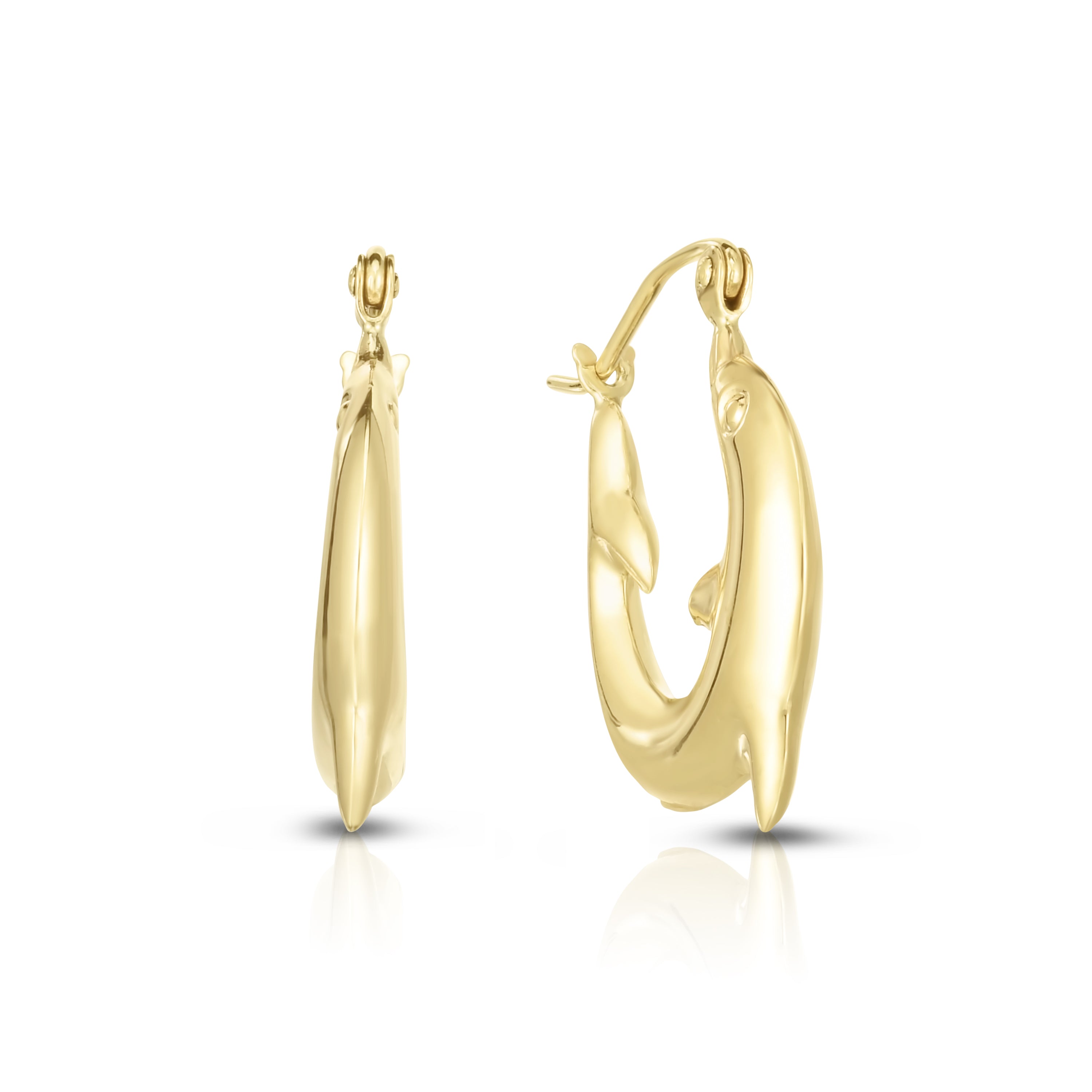 14K Yellow Gold Small Dolphin Back to Back Hoop Earring