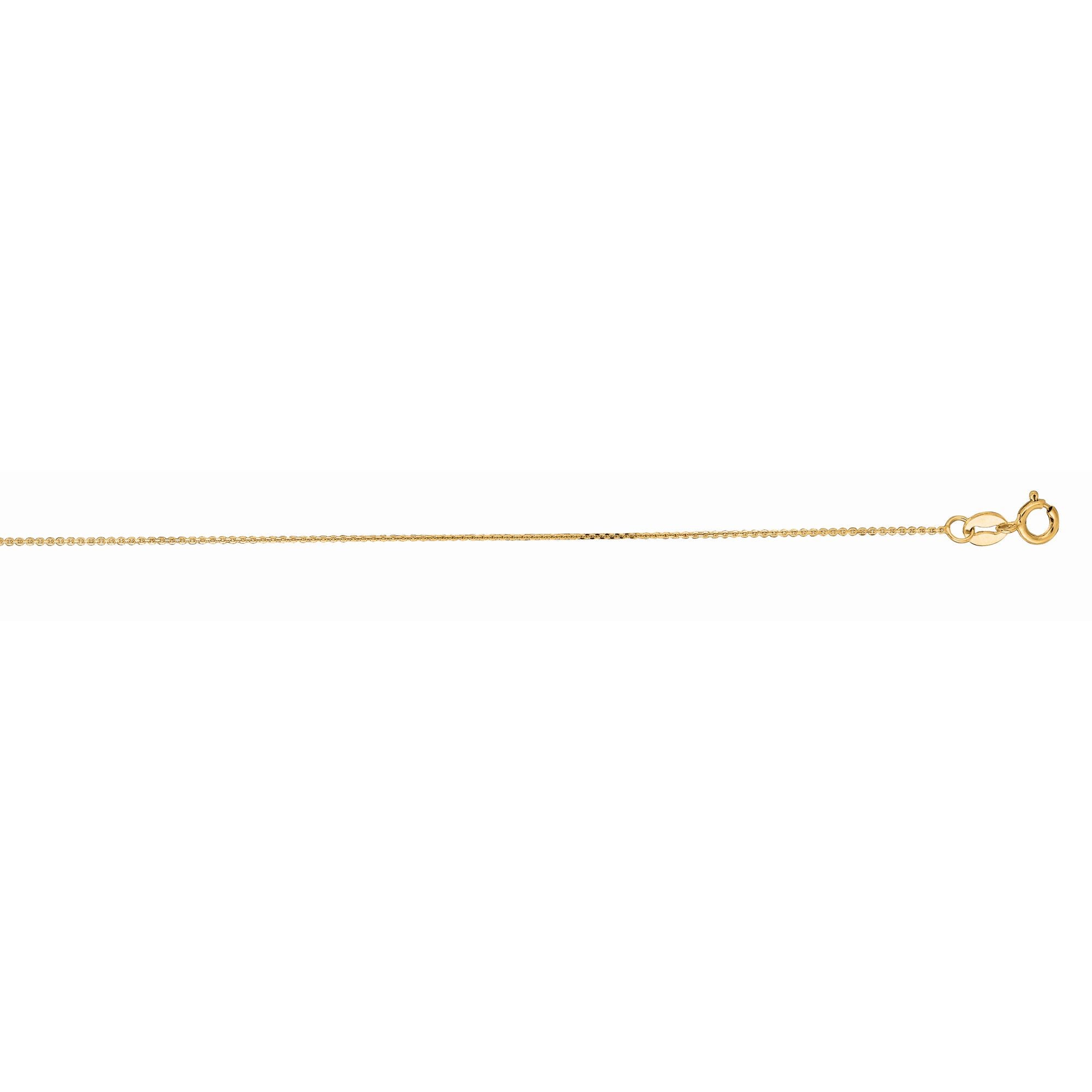 14K Yellow Gold 0.9mm Diamond Cut Cable 20" Chain with Spring Ring