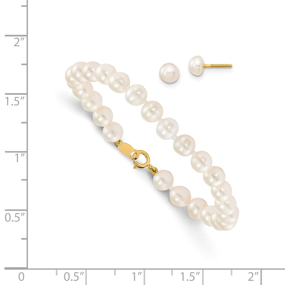 14K Madi K 4-5mm White Freshwater Cultured Pearl Bracelet & Earring Set
