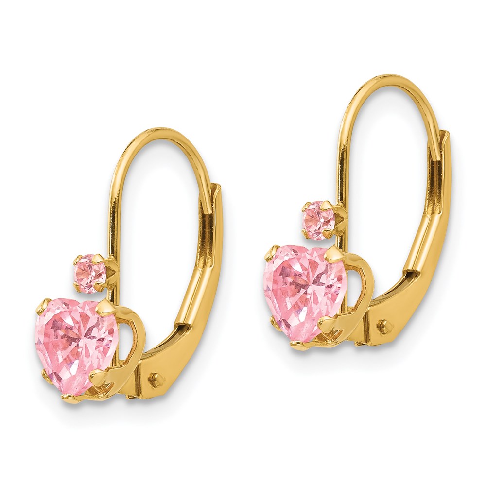 14k Madi K Pink CZ Heart Leverback Earrings