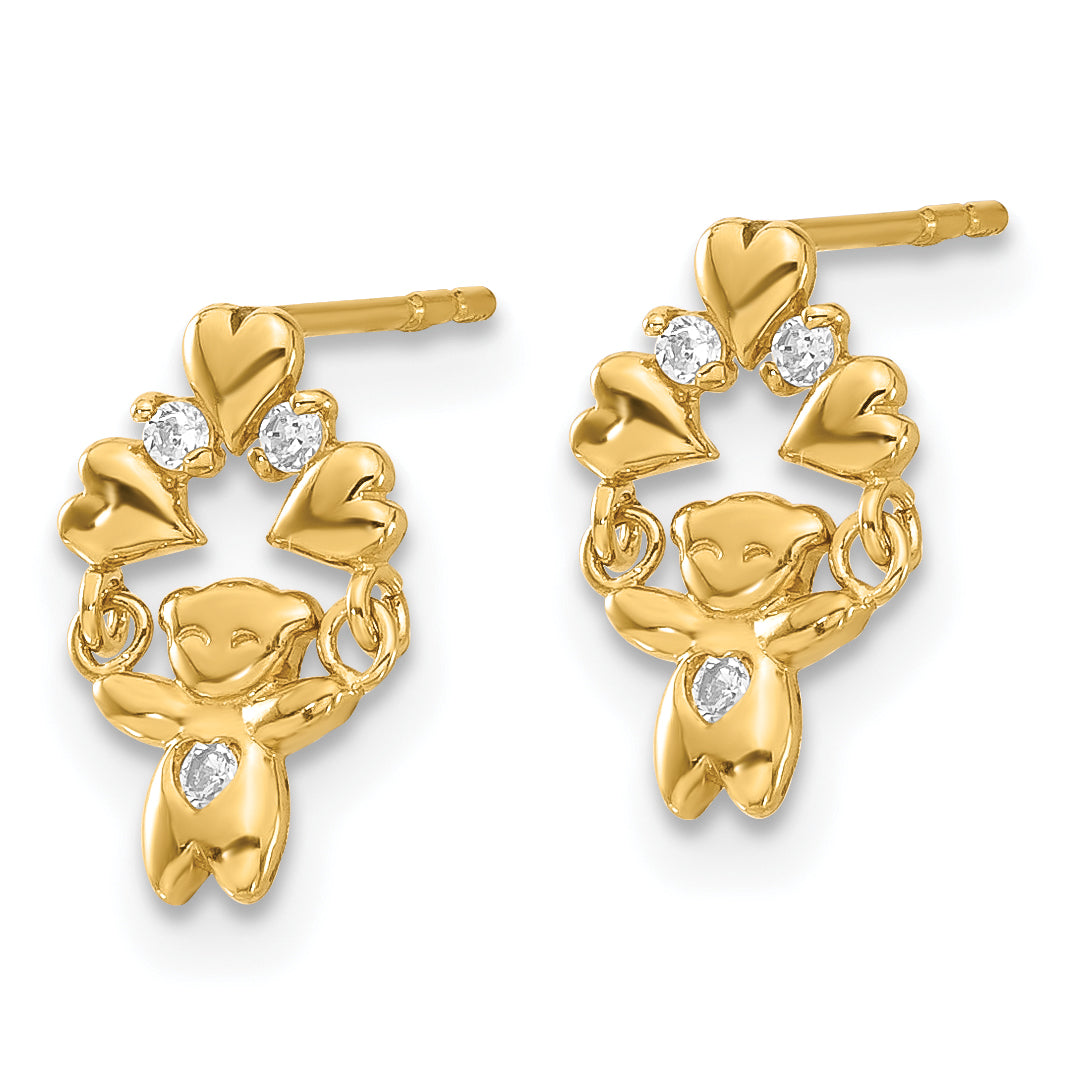 14k Madi K CZ Teddy Bear Post Dangle Earrings