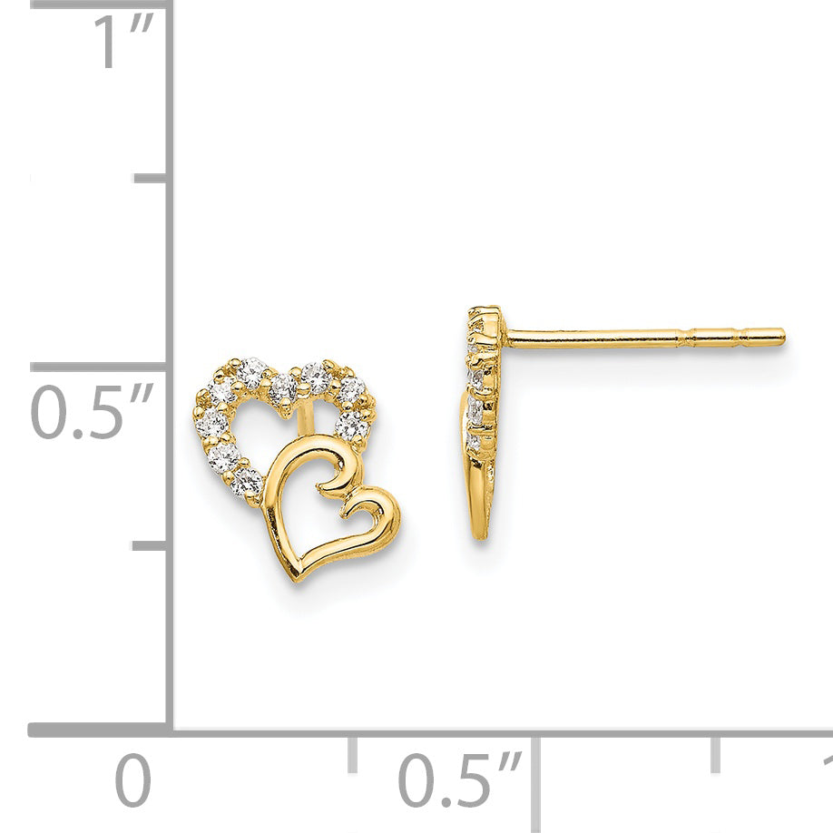 14k Madi K CZ Double Heart Post Earrings