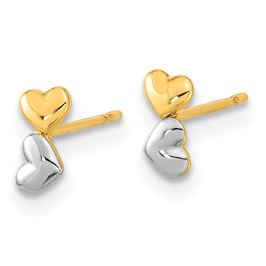 14k Madi K Two-tone Childrens Double Heart Post Earrings