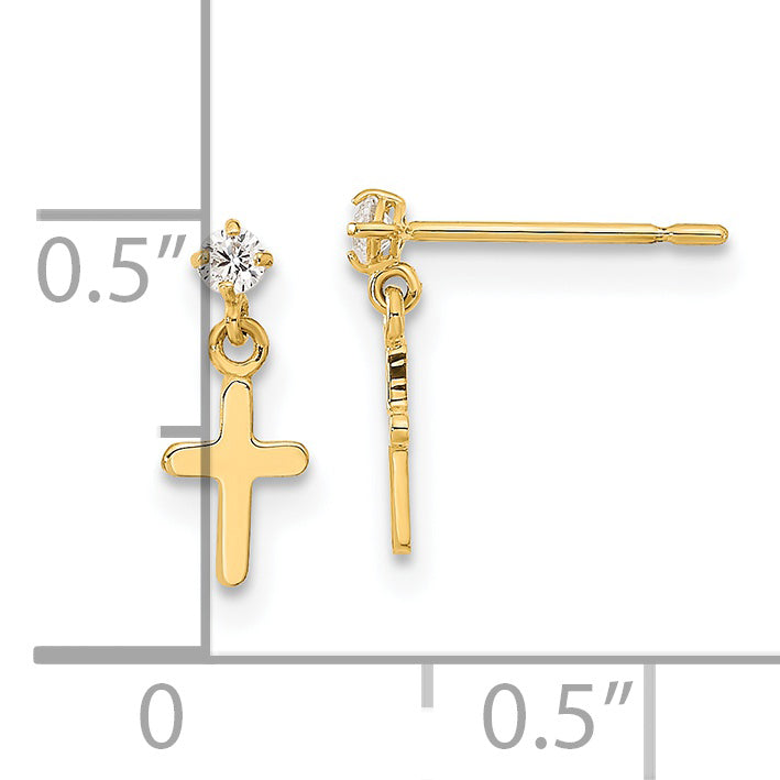 14k Madi K Childrens CZ Cross Post Dangle Earrings