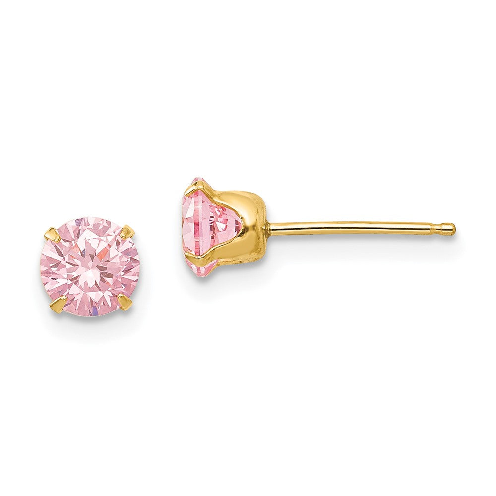 14k Madi K 5mm Pink CZ Post Earrings