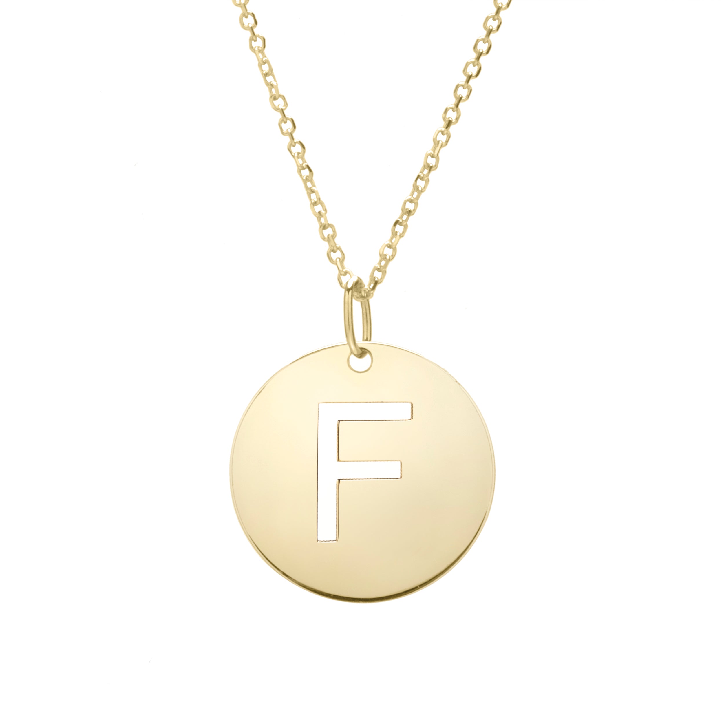 14K Yellow Gold Yours Truly Disc Pendant Initial F 18" Necklace