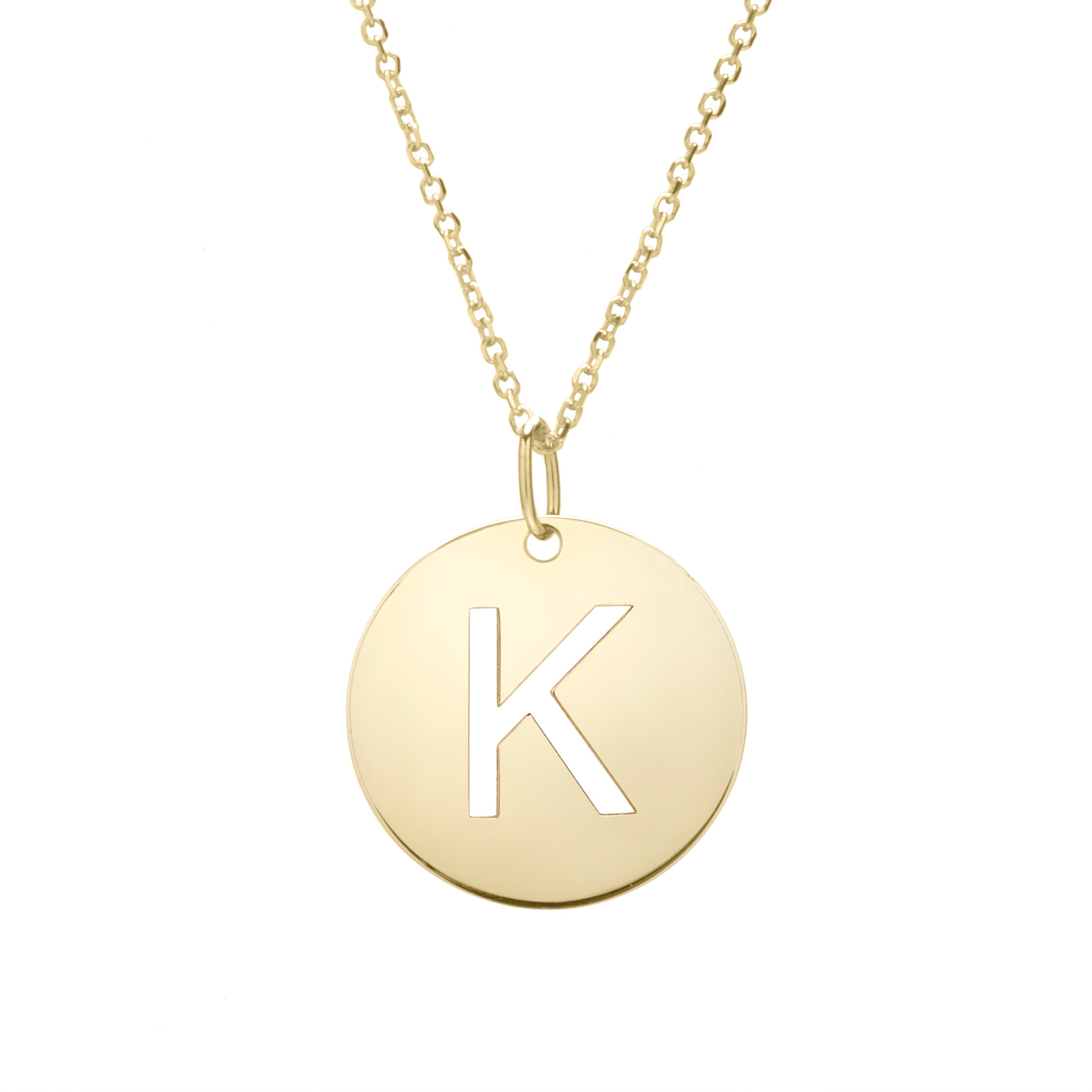 14K Yellow Gold Yours Truly Disc Pendant Initial K 18" Necklace