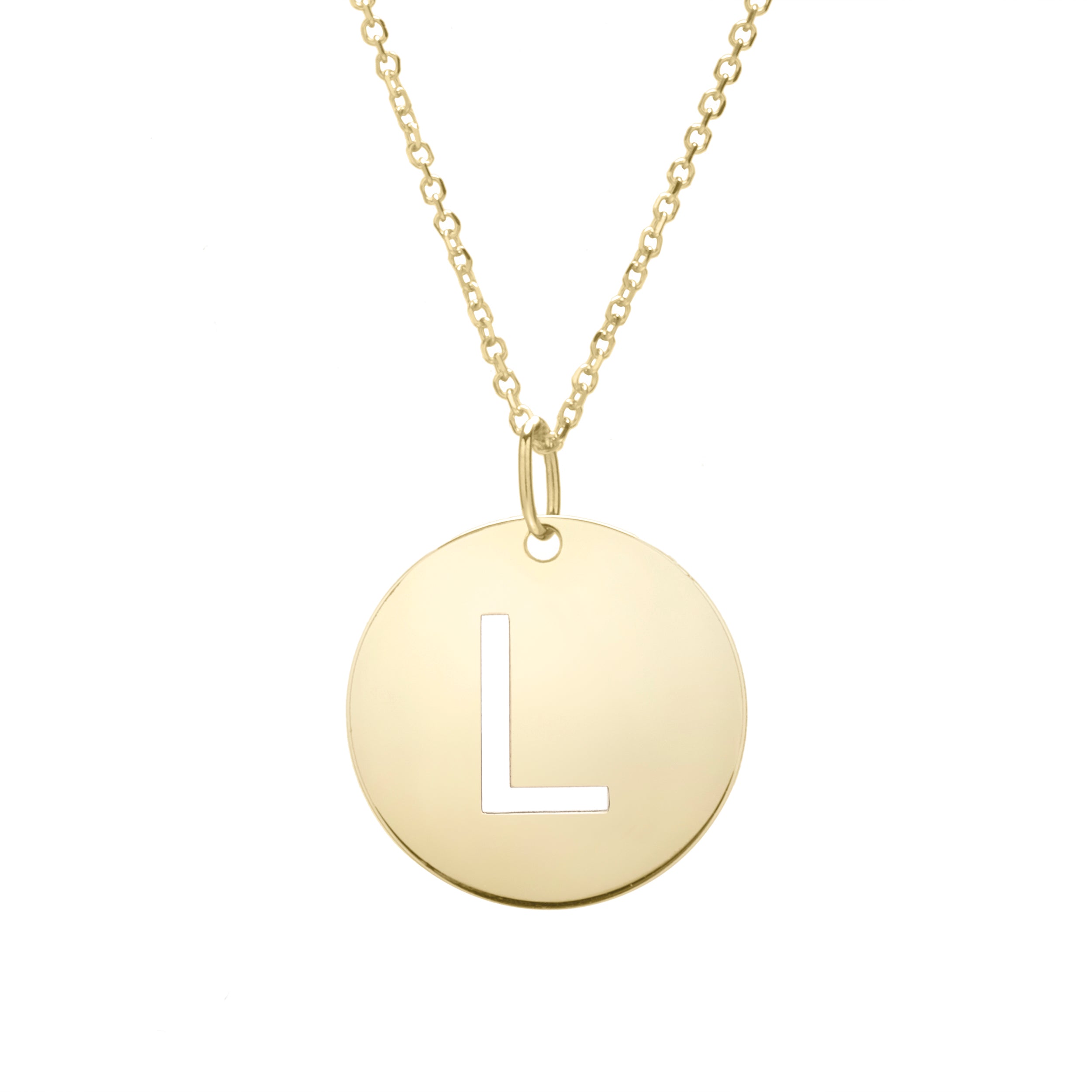 14K Yellow Gold Yours Truly Disc Pendant Initial L 18" Necklace
