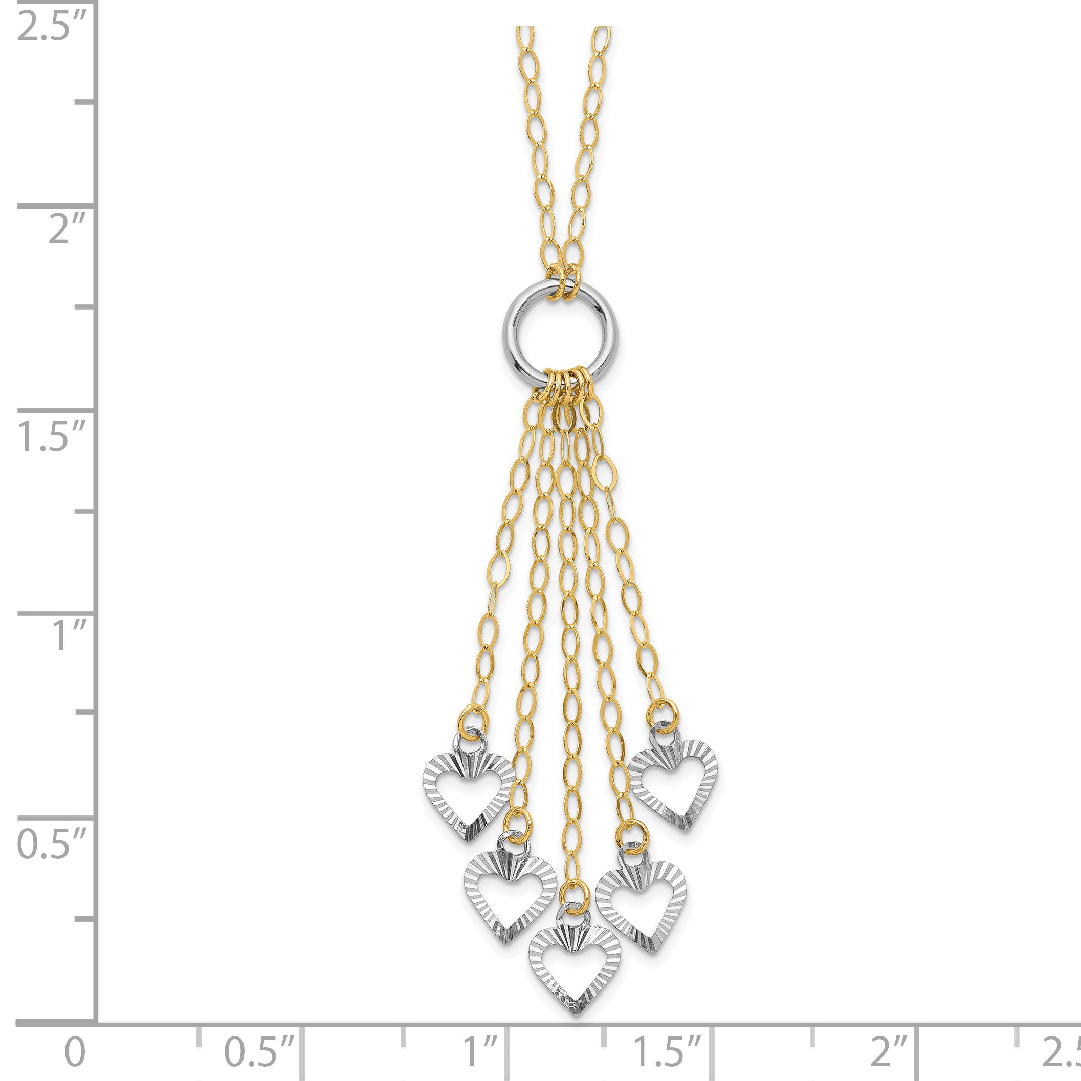14K Two-Tone Heart Drop 16 inch Necklace Plus 2 inch Extender