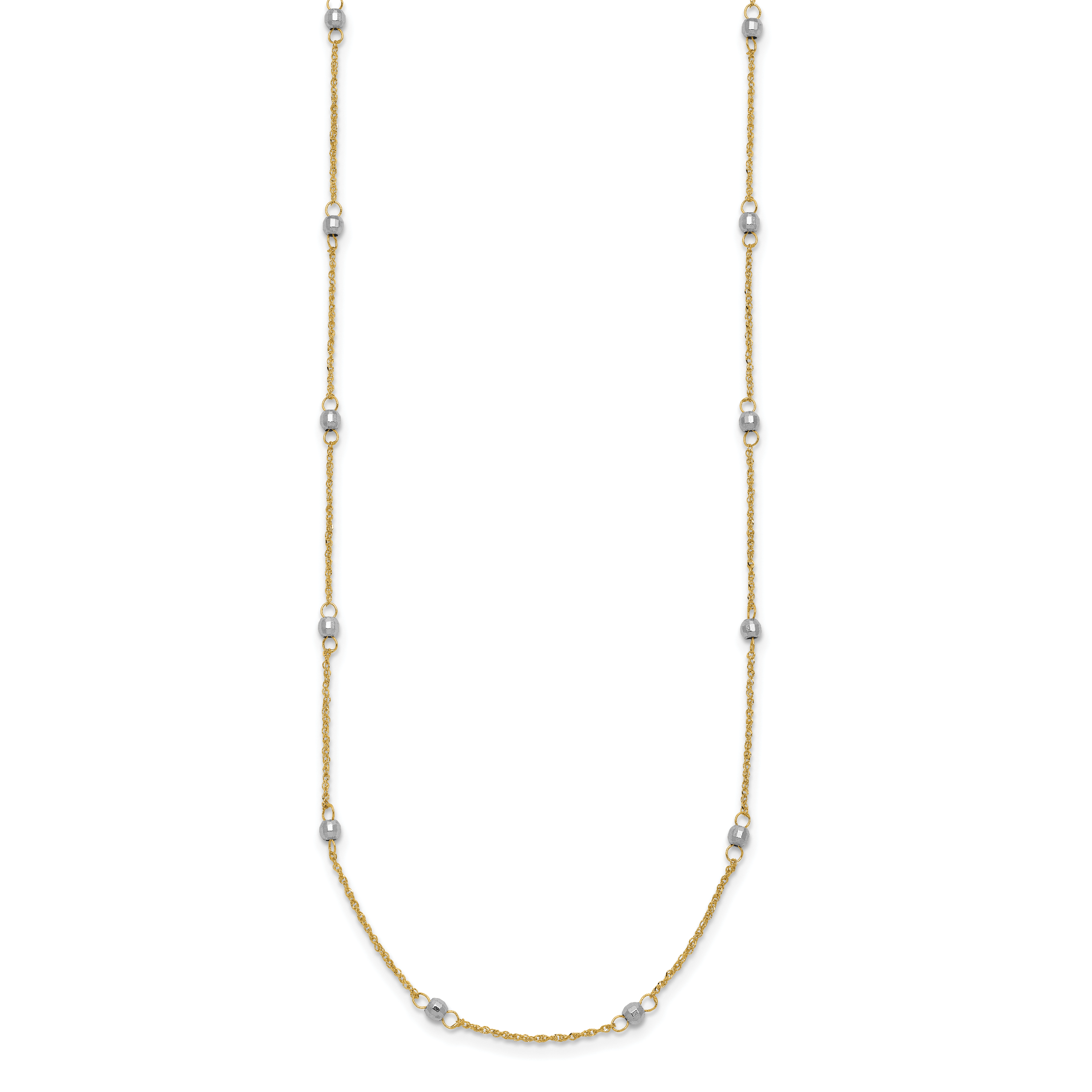 14K Two-tone Ropa Chain and Mirror Beads 16 inch Station Necklace Plus 2 inch Extender