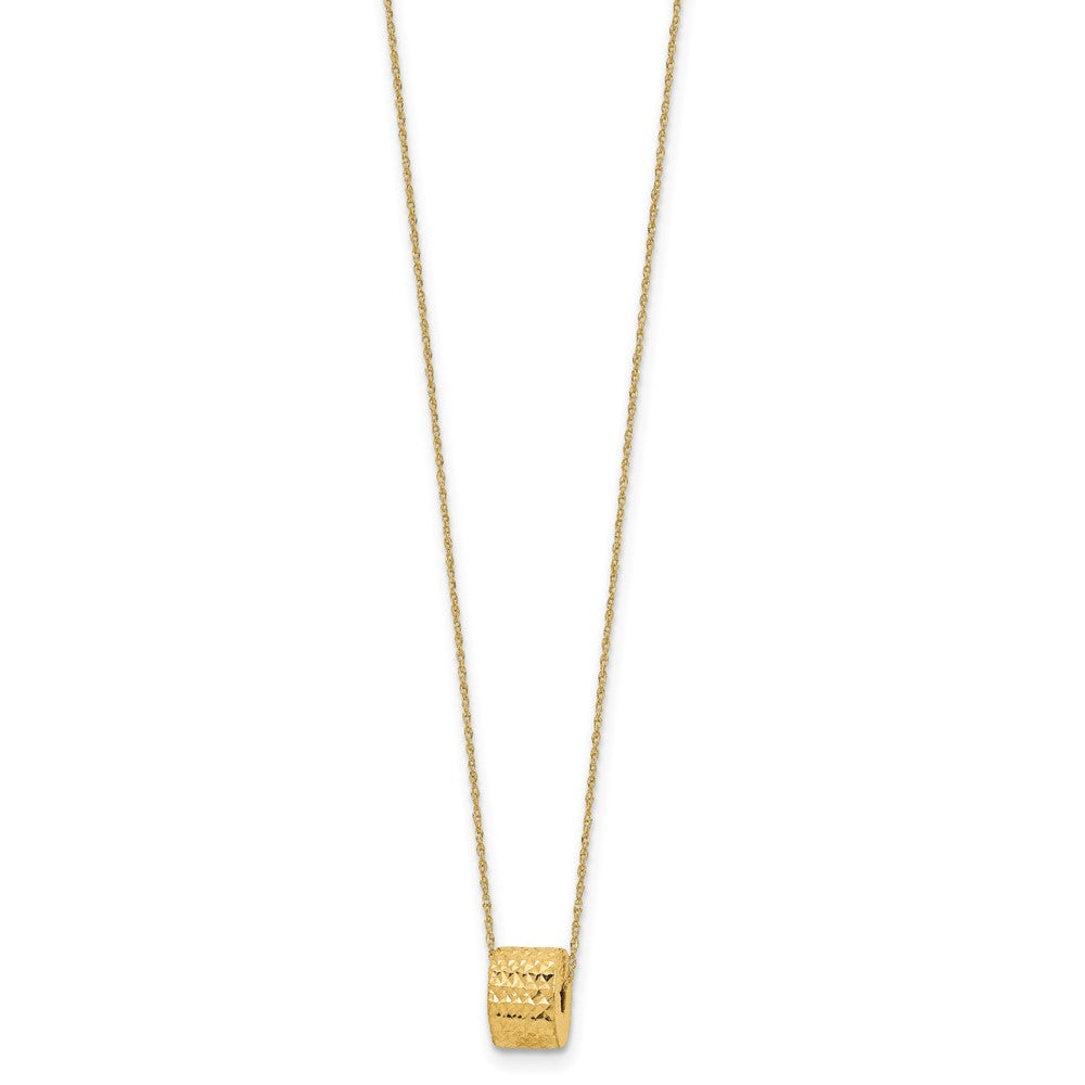 14K Rope Chain w/ Barrel Bead w/ 2in Extension Necklace