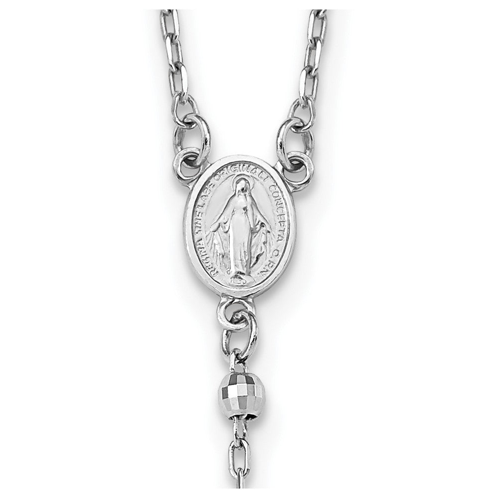 14k White Gold Diamond-cut 3mm Beaded Rosary 24 inch Necklace