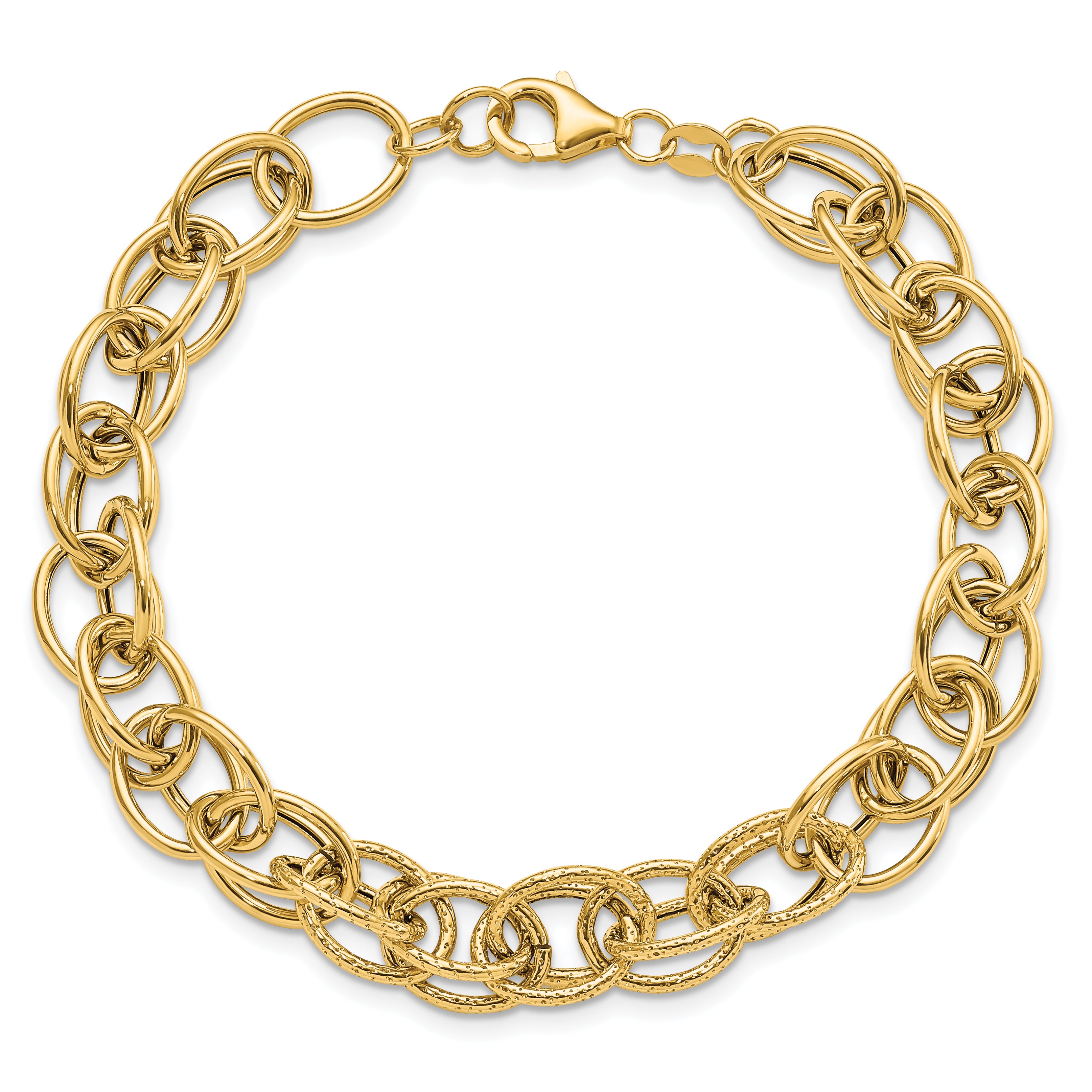 14k Gold Polished Textured Fancy Link Bracelet