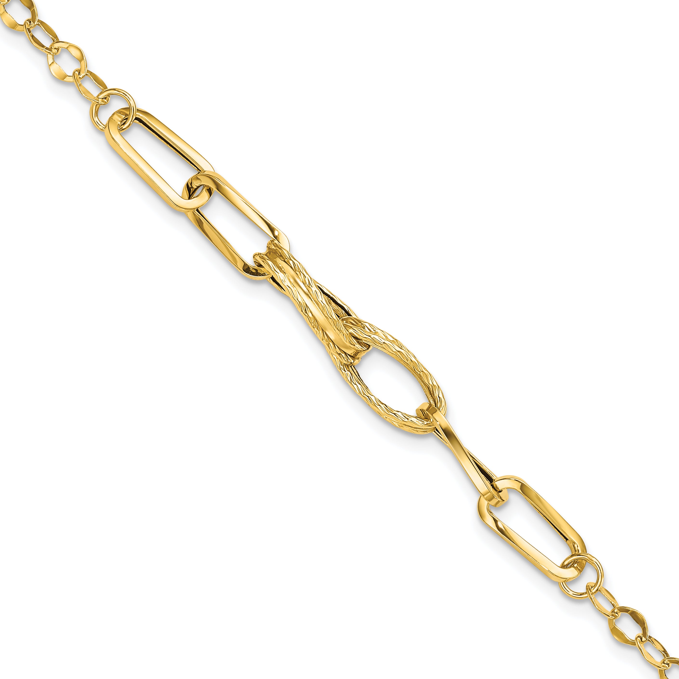 14K Gold Polished Textured Fancy Link Bracelet