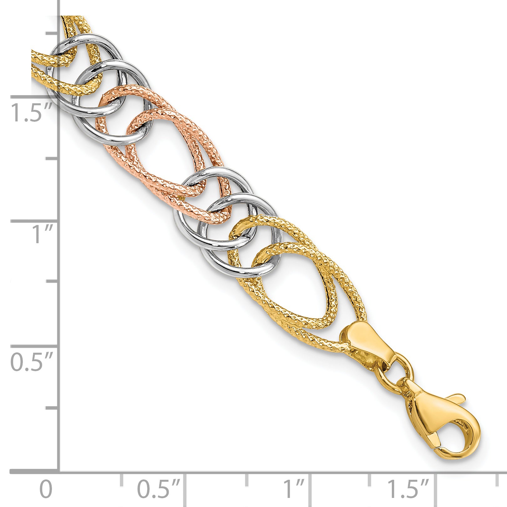 14K Tri-Color Polished/Textured Fancy Double Link Bracelet