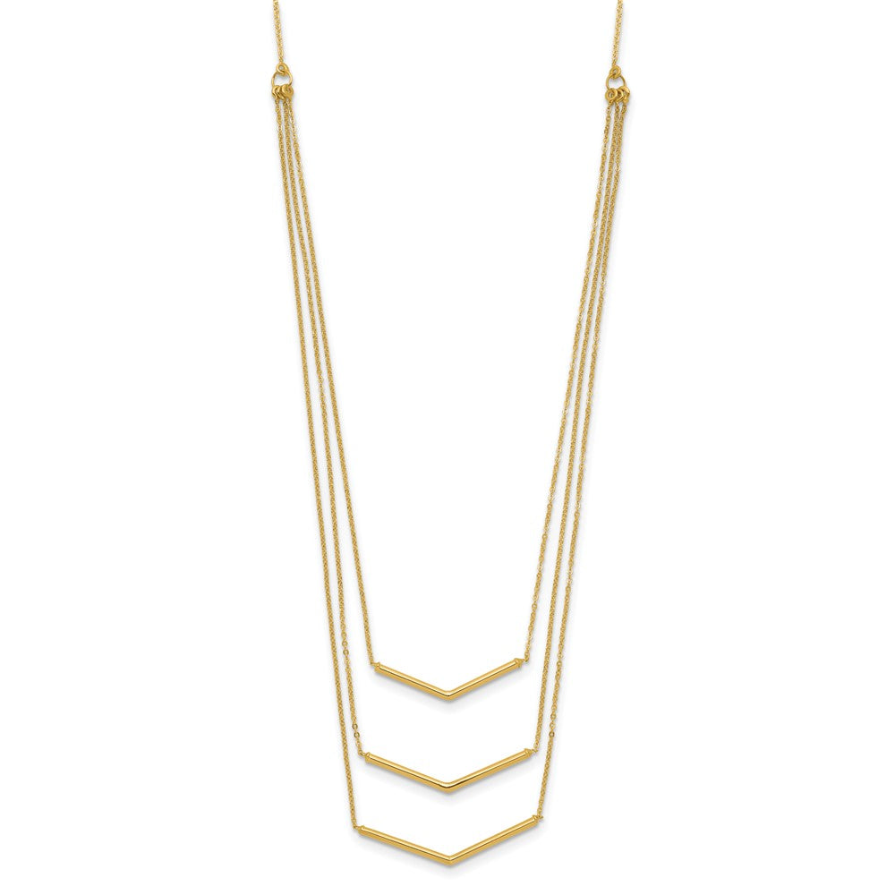 14k Polished 3 Strand w 2in Extension Drop Bar Necklace