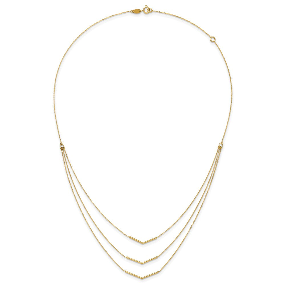 14k Polished 3 Strand w 2in Extension Drop Bar Necklace