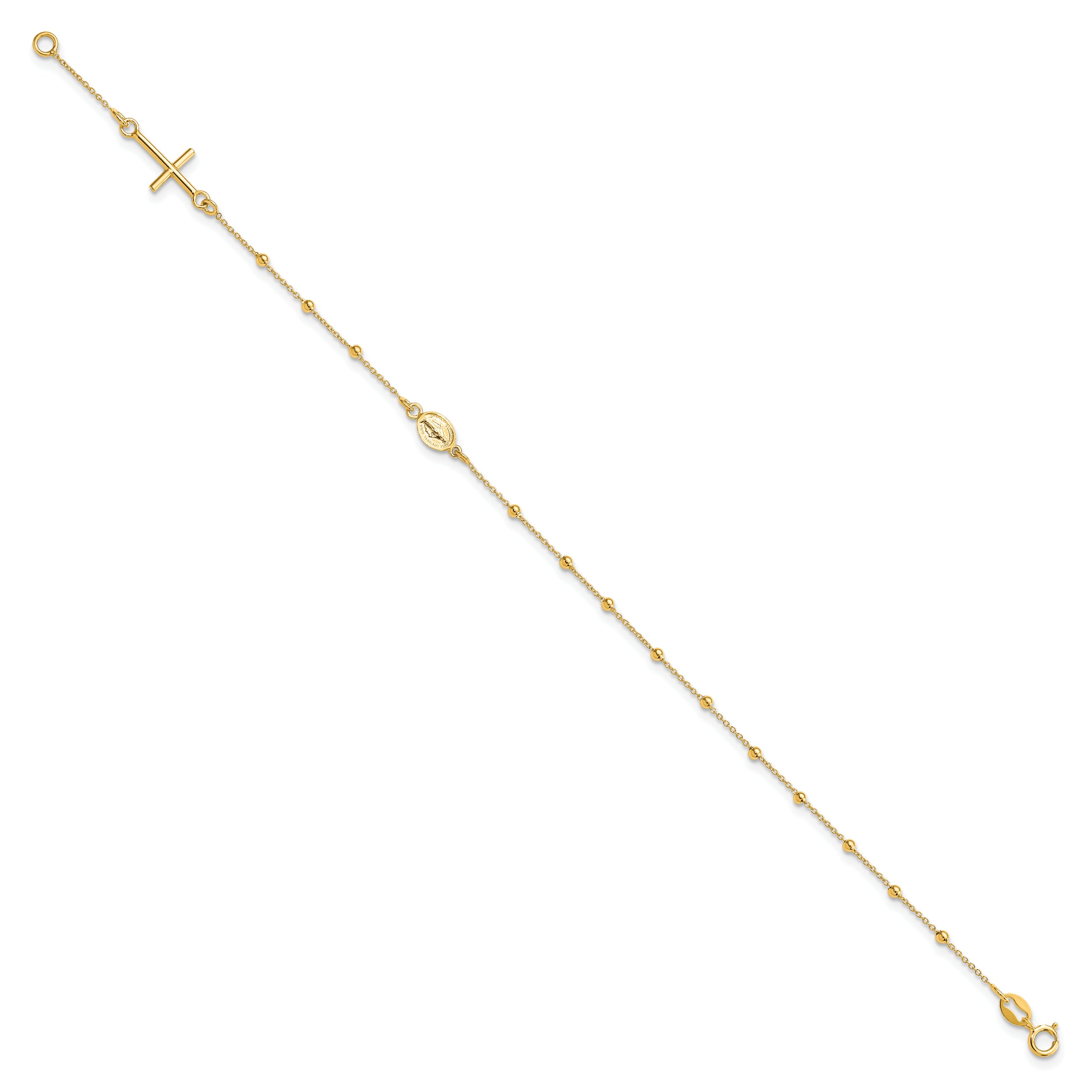 14K Polished Cross Rosary 7.5 Inch Bracelet