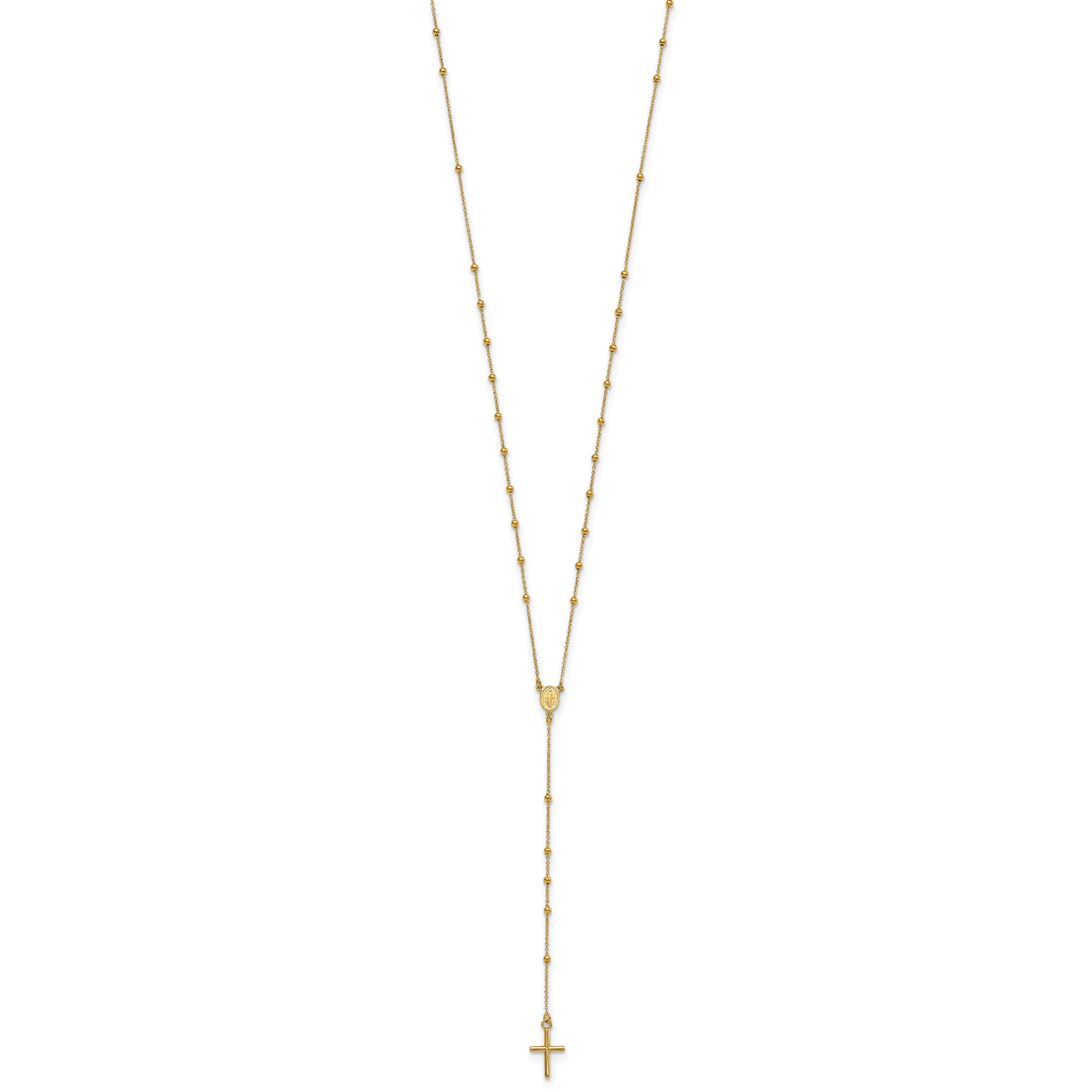 14K Polished Rosary 24 Inch Necklace