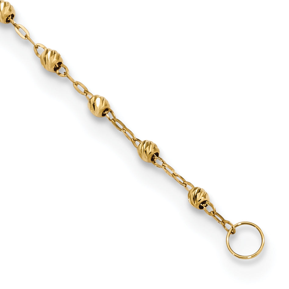 14K Gold Polished & D/C W/3In Ext. Rosary Necklace