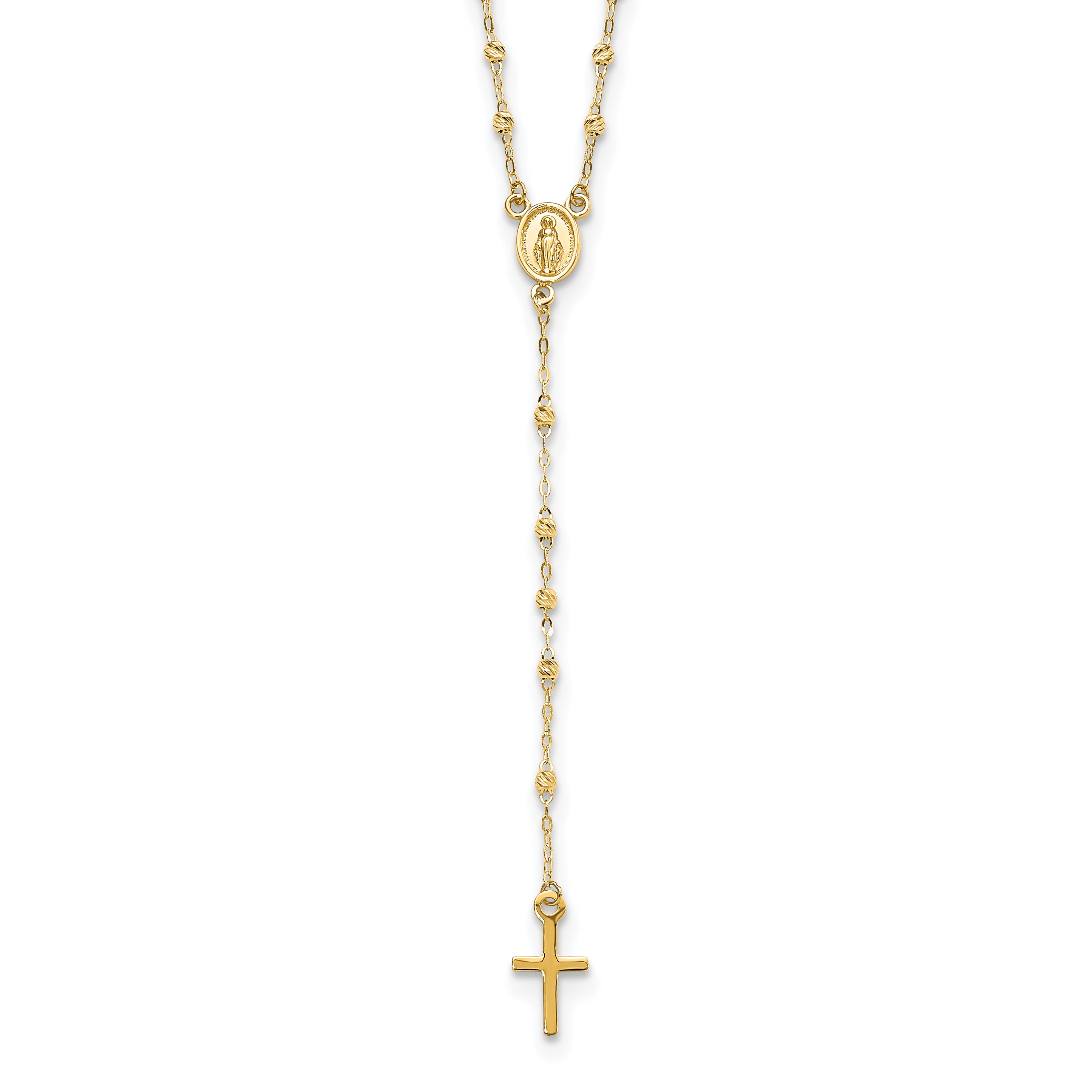 14K Gold Polished & D/C W/3In Ext. Rosary Necklace