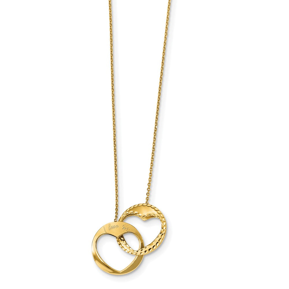 14k Polished Double Interlocking Heart I Love You with 1 inch ext. Necklace