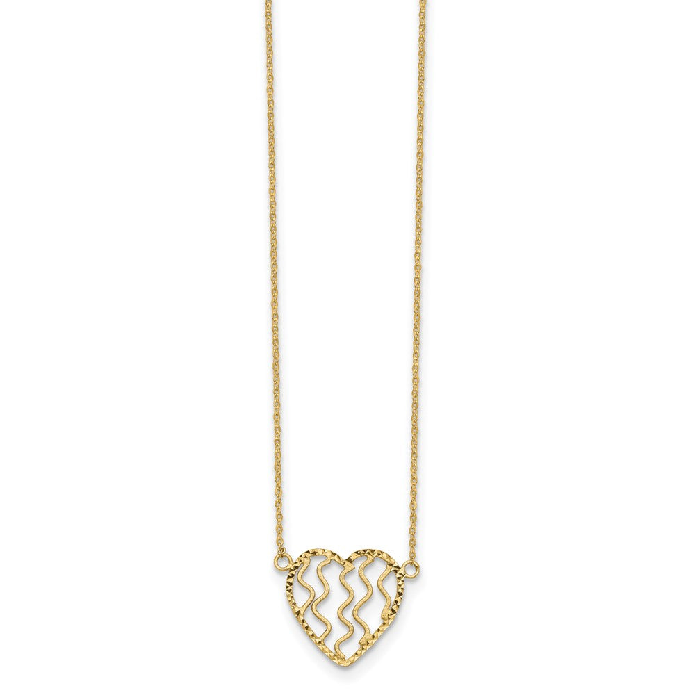 14k Polished Satin and D/C Heart 18in Necklace