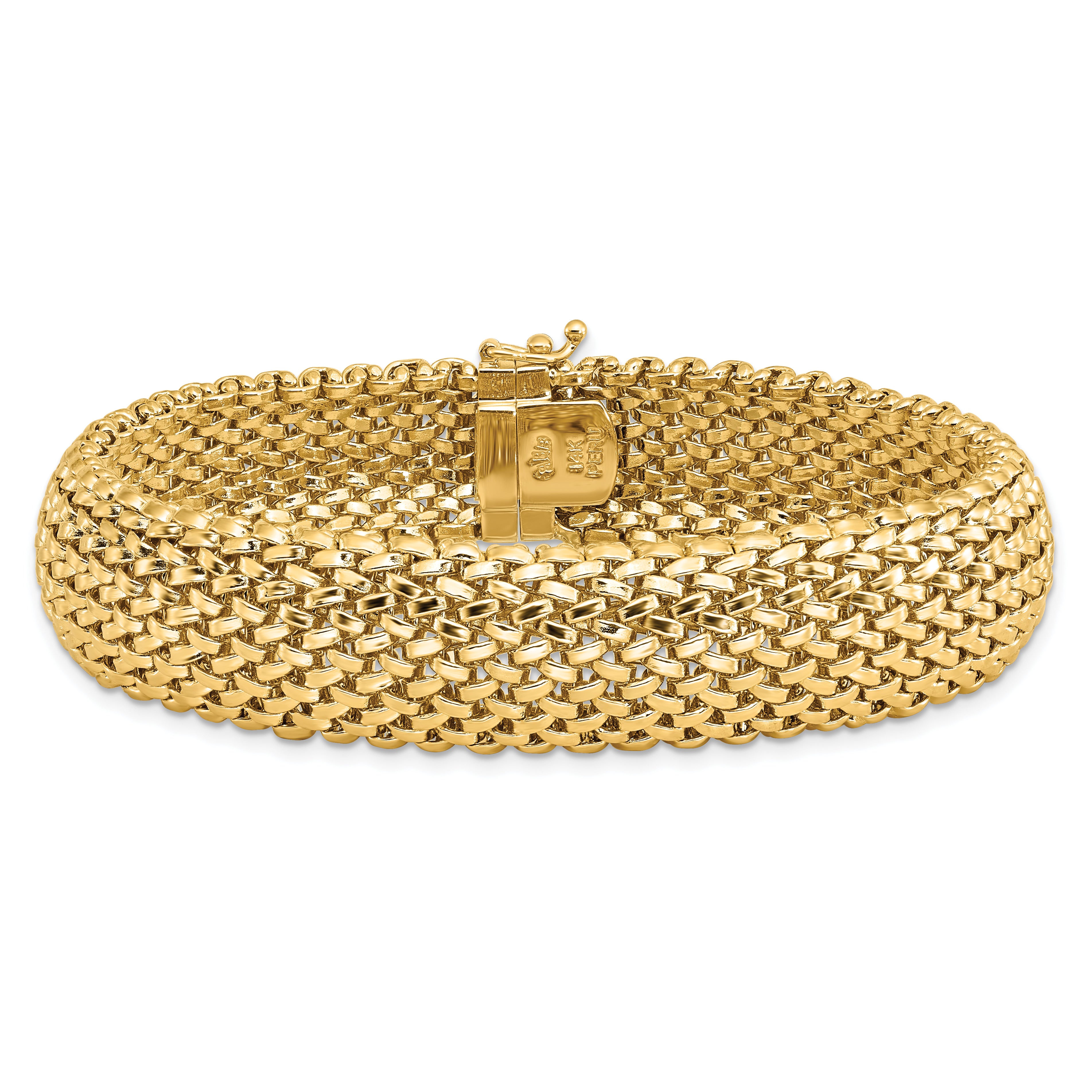 14k Polished 13.75mm Mesh 7.25 inch Bracelet