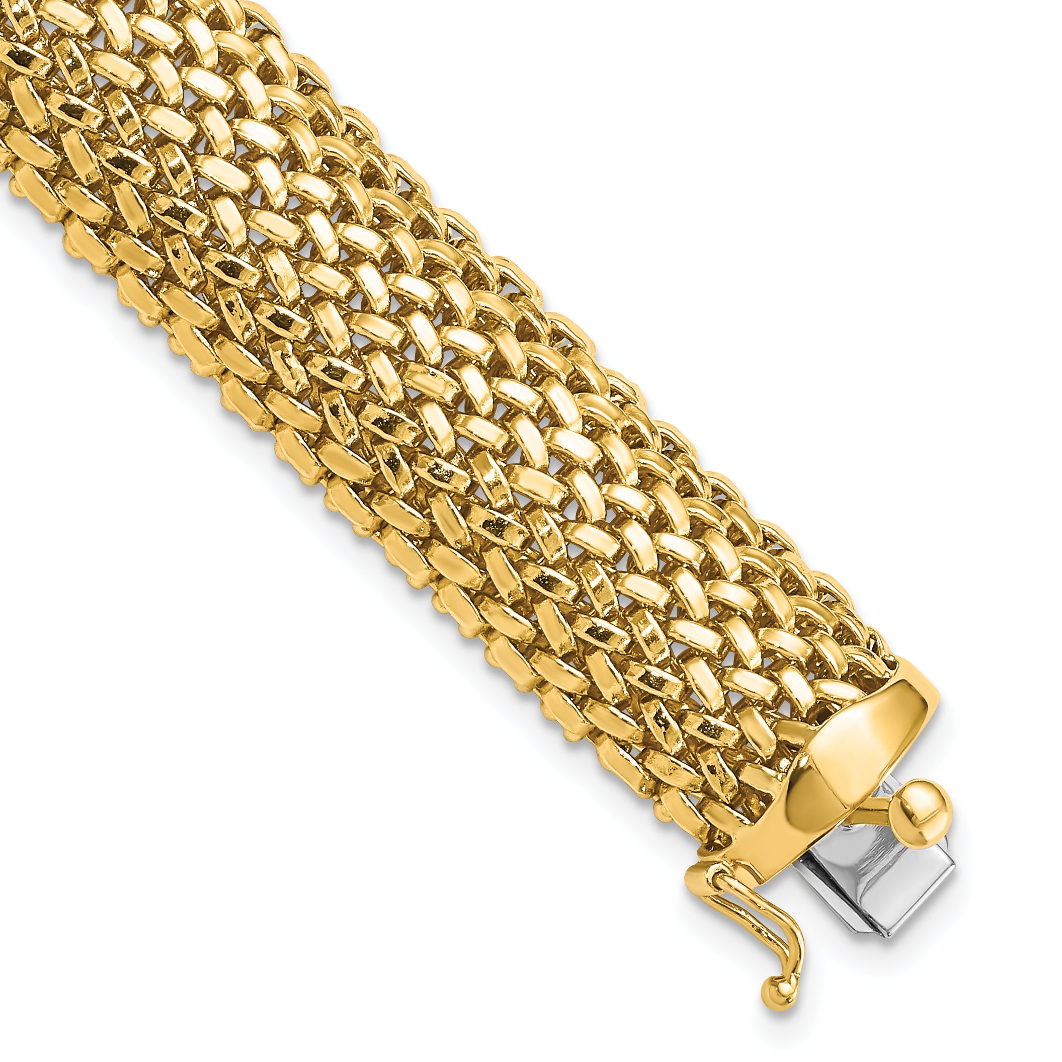 14k Polished 13.75mm Mesh 7.25 inch Bracelet