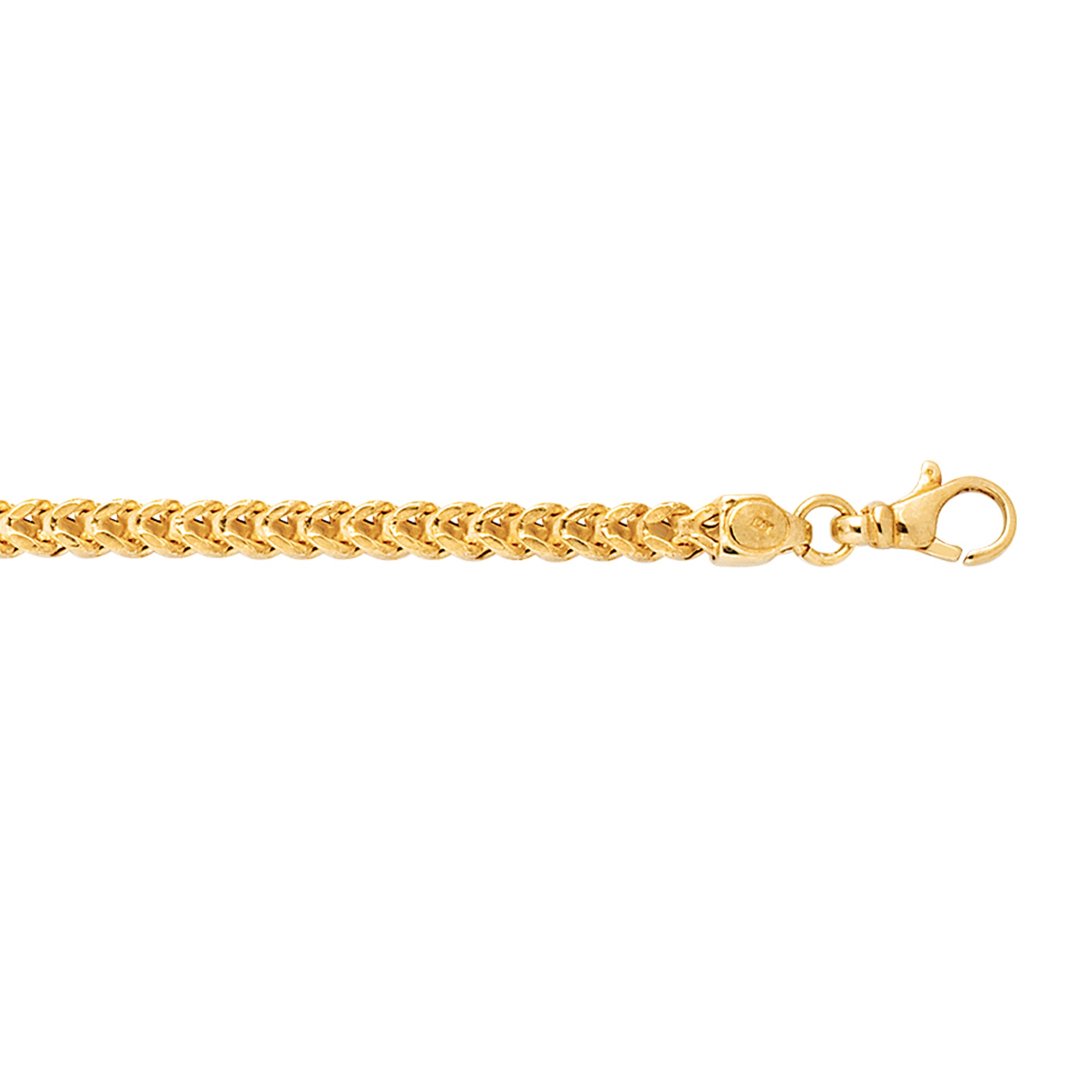 14K Yellow Gold 4.4mm 24" Semi-Solid Square Franco Chain with Lobster Lock