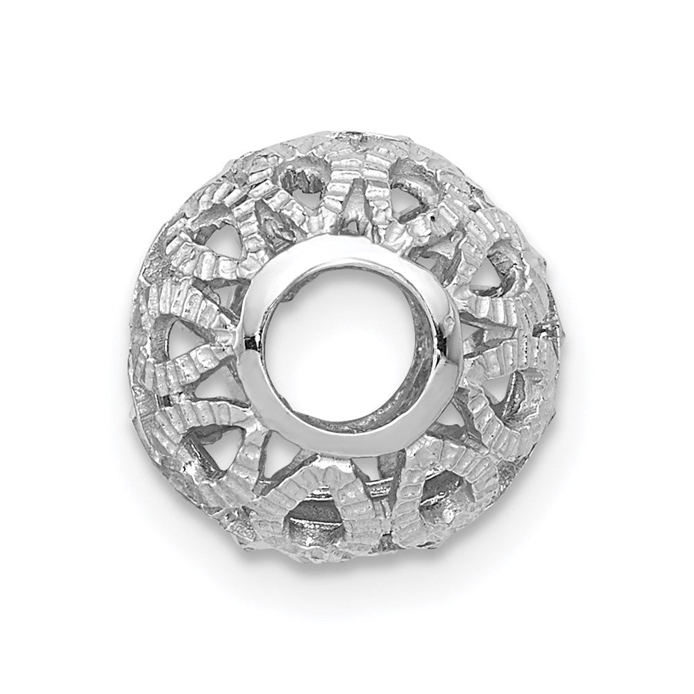 14k White Gold Diamond-cut Filigree Ball Chain Slide
